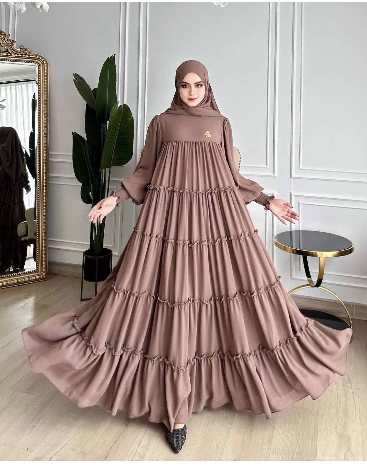 Womens Muslim Islamic Tiered Ruffles Abaya Maxi Big Dress