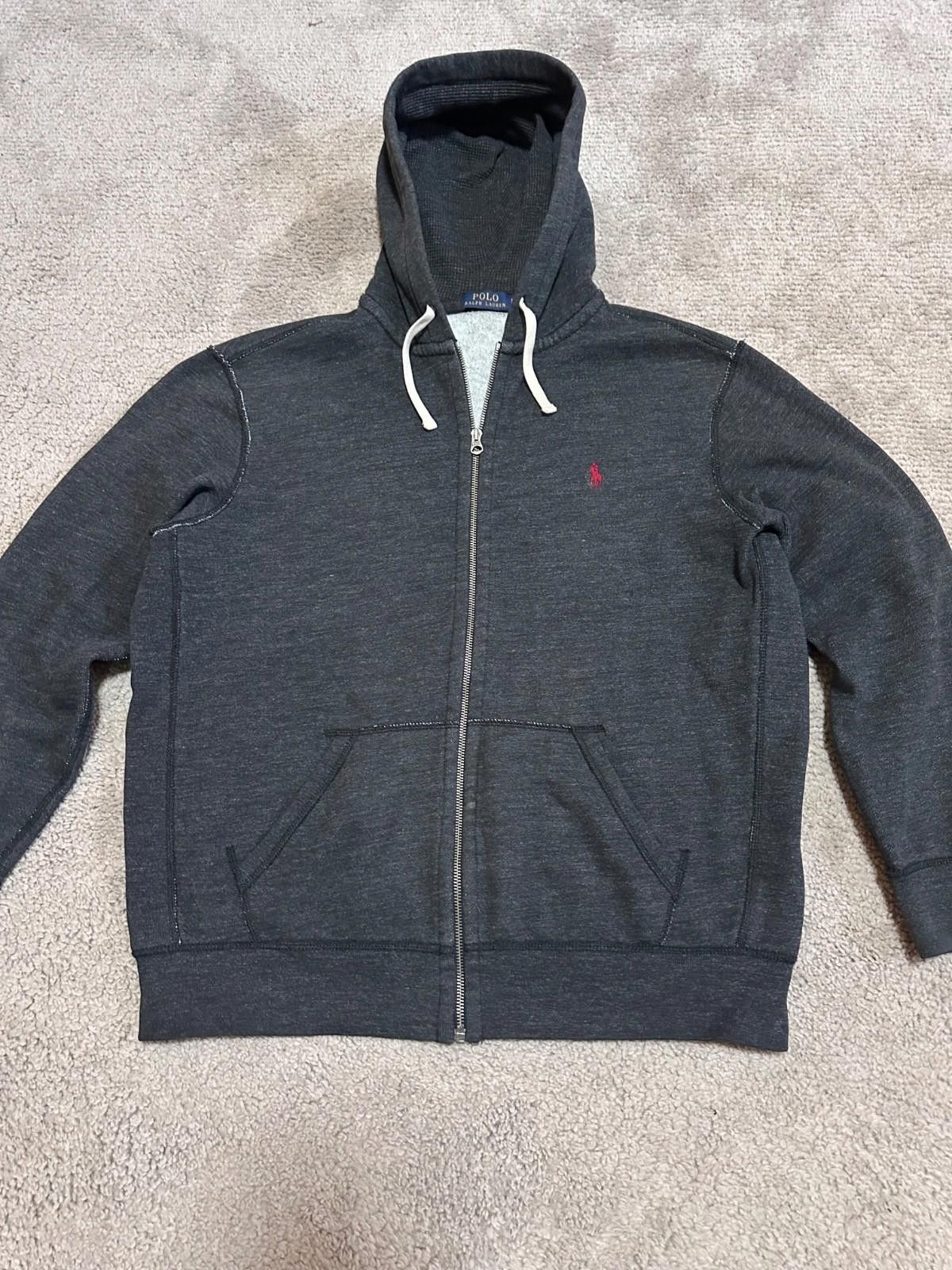 Polo Ralph Lauren VTG Polo Ralph Lauren Dark Grey Black Hoodie Logo Sz XL Size US XL / EU 56 / 4 - 3 Thumbnail