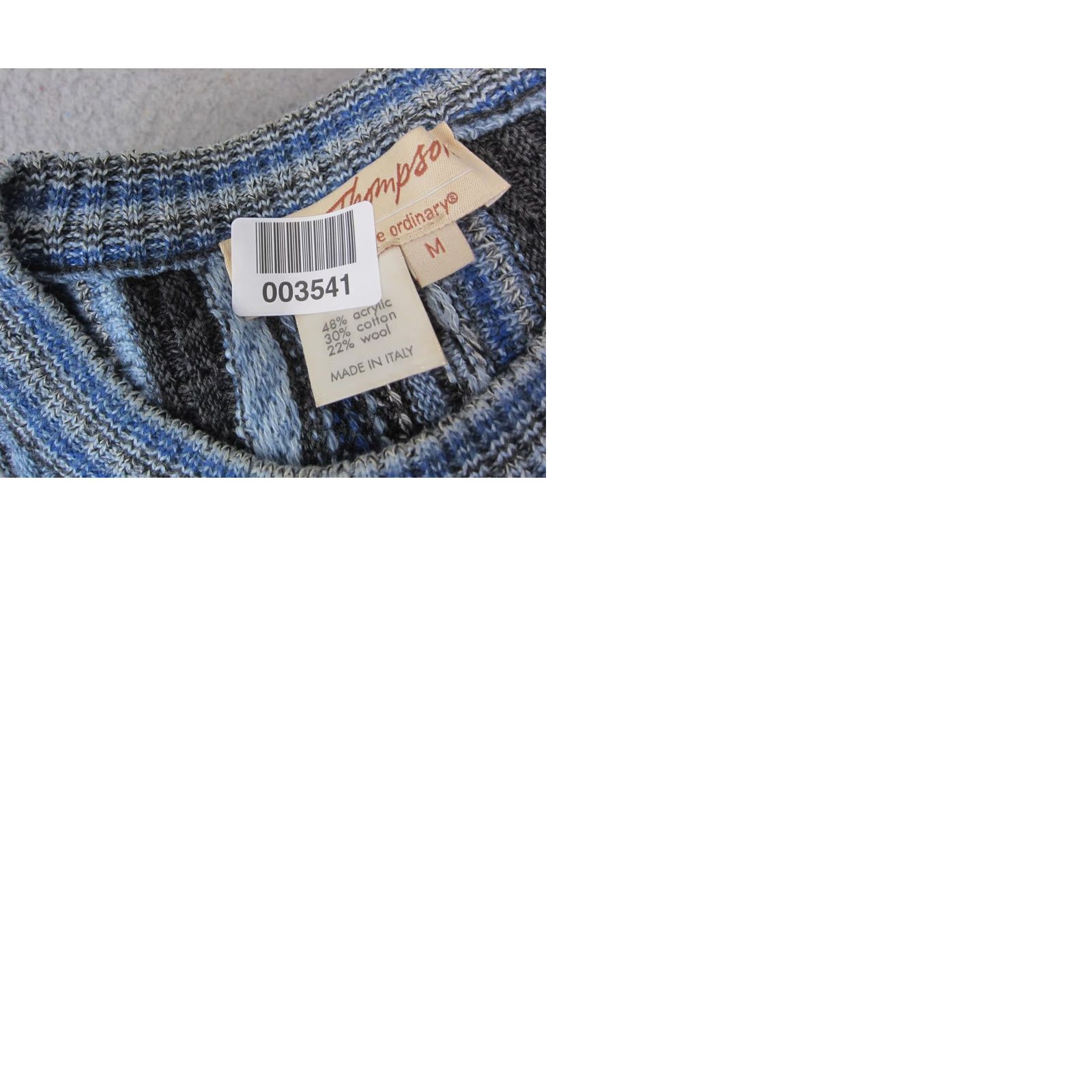 Jim Thompson VINTAGE Norm Thompson Sweater Mens M Blue Striped Knit Wool Crew Neck Pullover Italy 80s 90s Mens Size US M / EU 48-50 / 2 - 9 Thumbnail