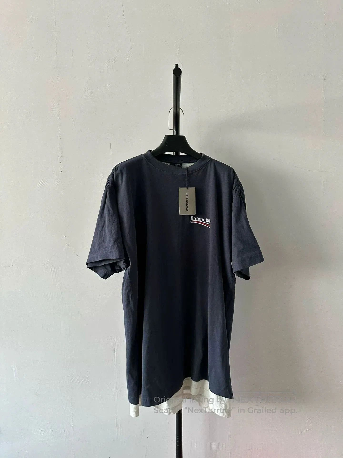 Balenciaga Logo Print Crewneck Short Sleeve Blue Men's Tee/, Men's