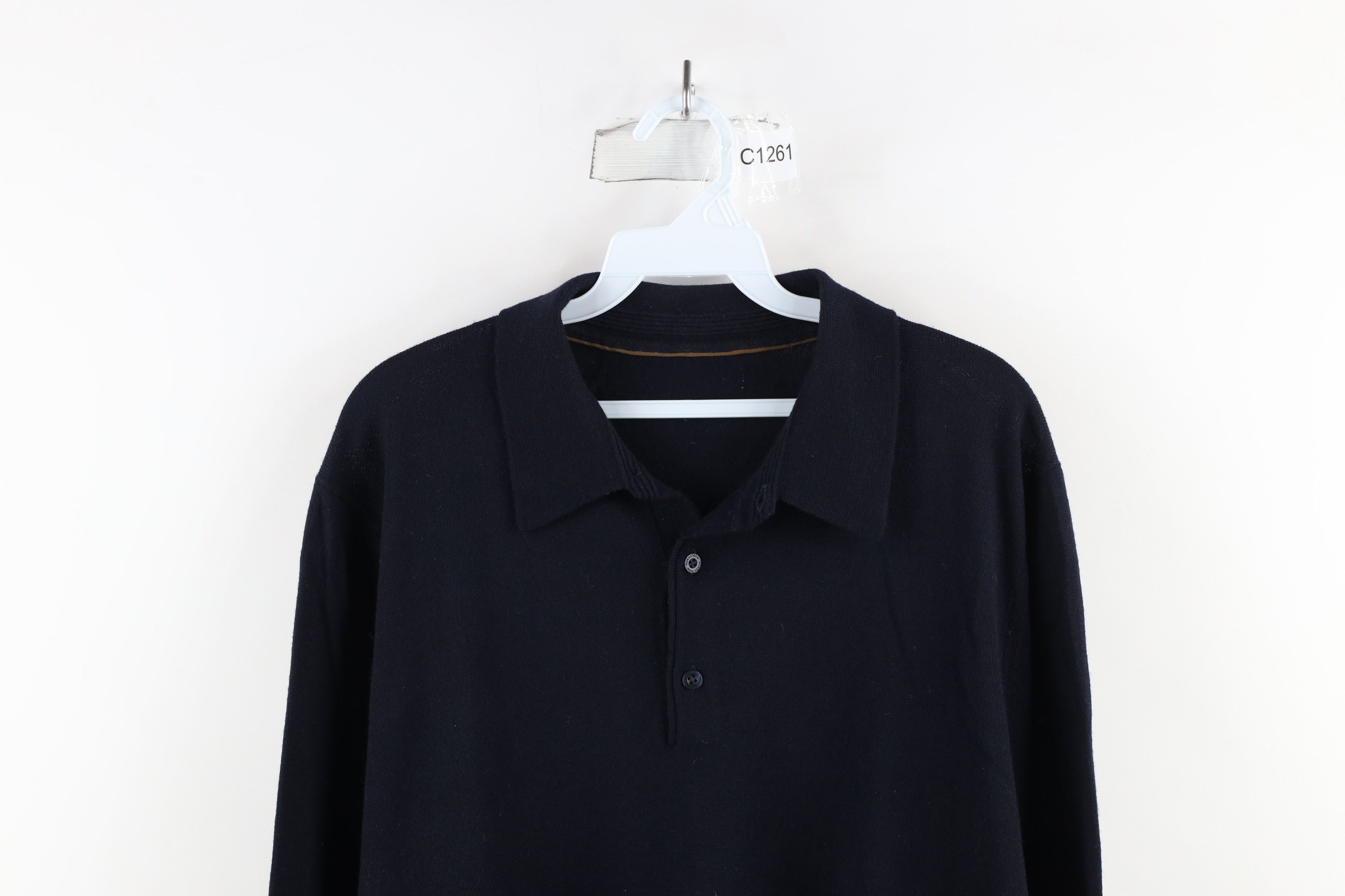 Vintage Vintage 90s Streetwear Blank Wool Knit Collared Sweater Blue Size US XL / EU 56 / 4 - 2 Thumbnail