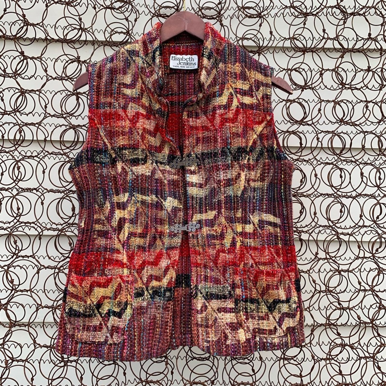 image of Elizabeth Jenkins Taos, New Mexico Artisan Handwoven Vest in Red, Women's (Size Medium)