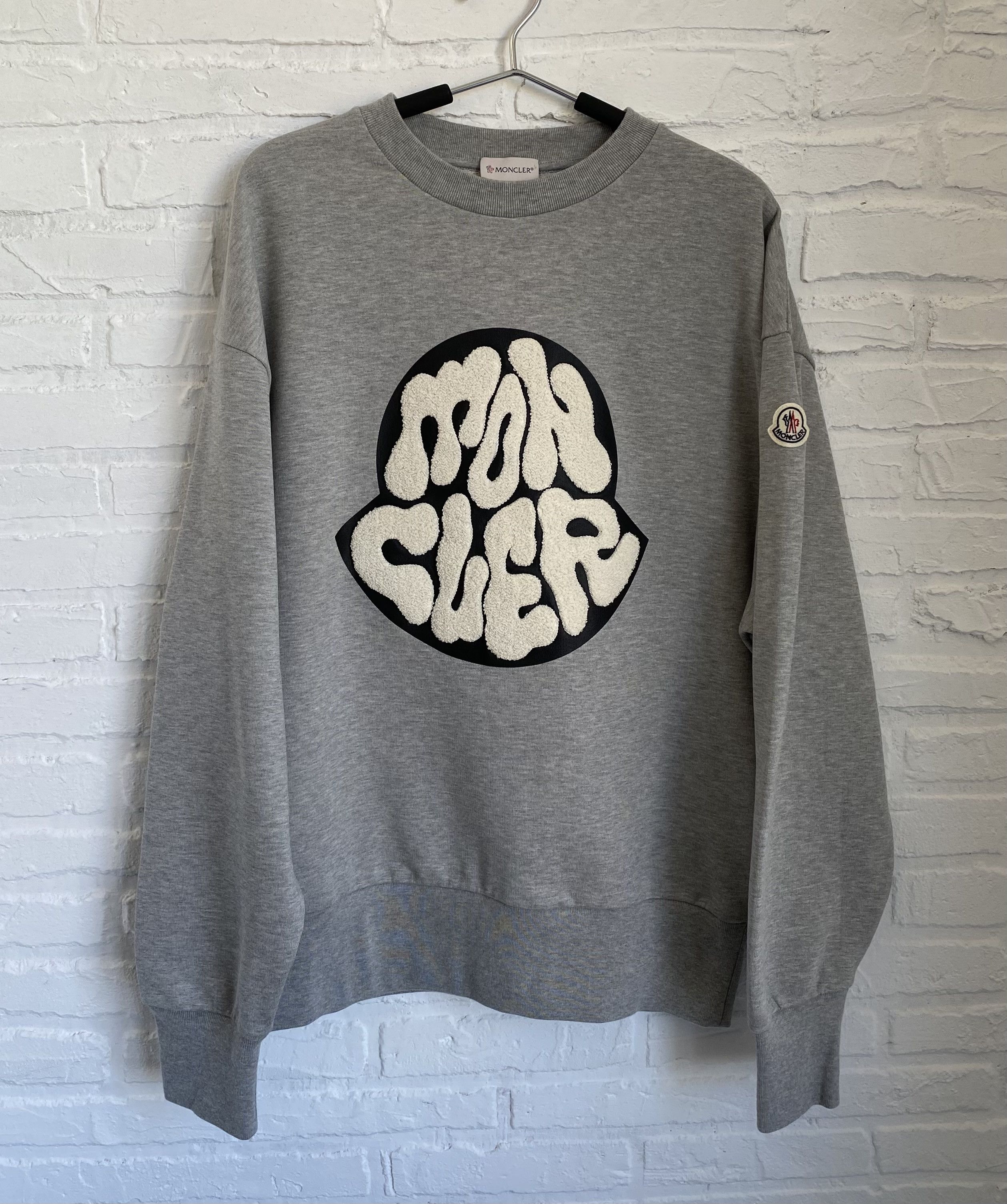 image of Moncler Embroidered Patch Logo Sweatshirt in Grey, Men's (Size Medium)