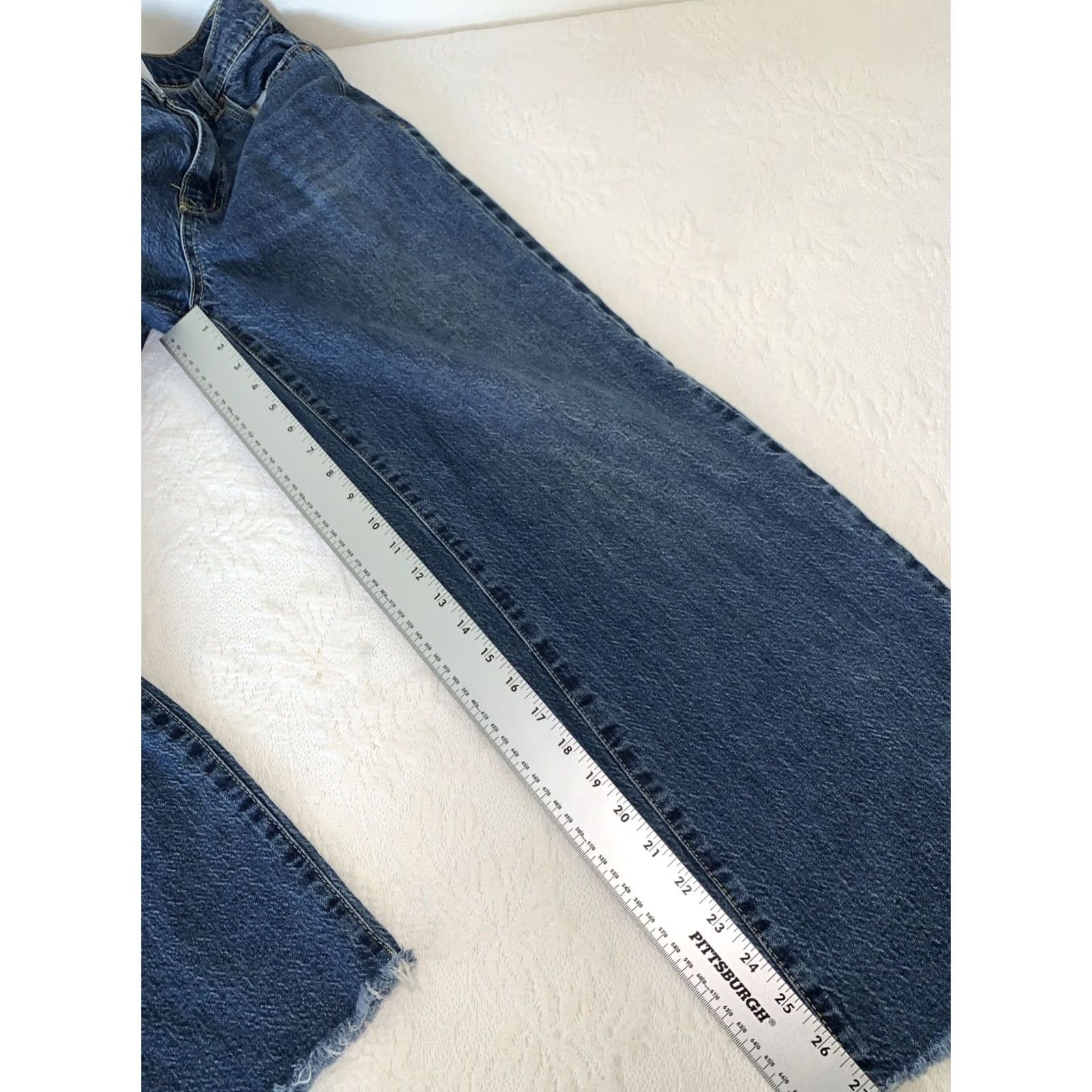 Vintage Habitual Denver High Rise Wide-Leg Jeans, Women, Size 28, Blue Stretch Denim, Raw Hem, Regular Size, Jeans Size 26" / US 2 / IT 38 - 5 Thumbnail