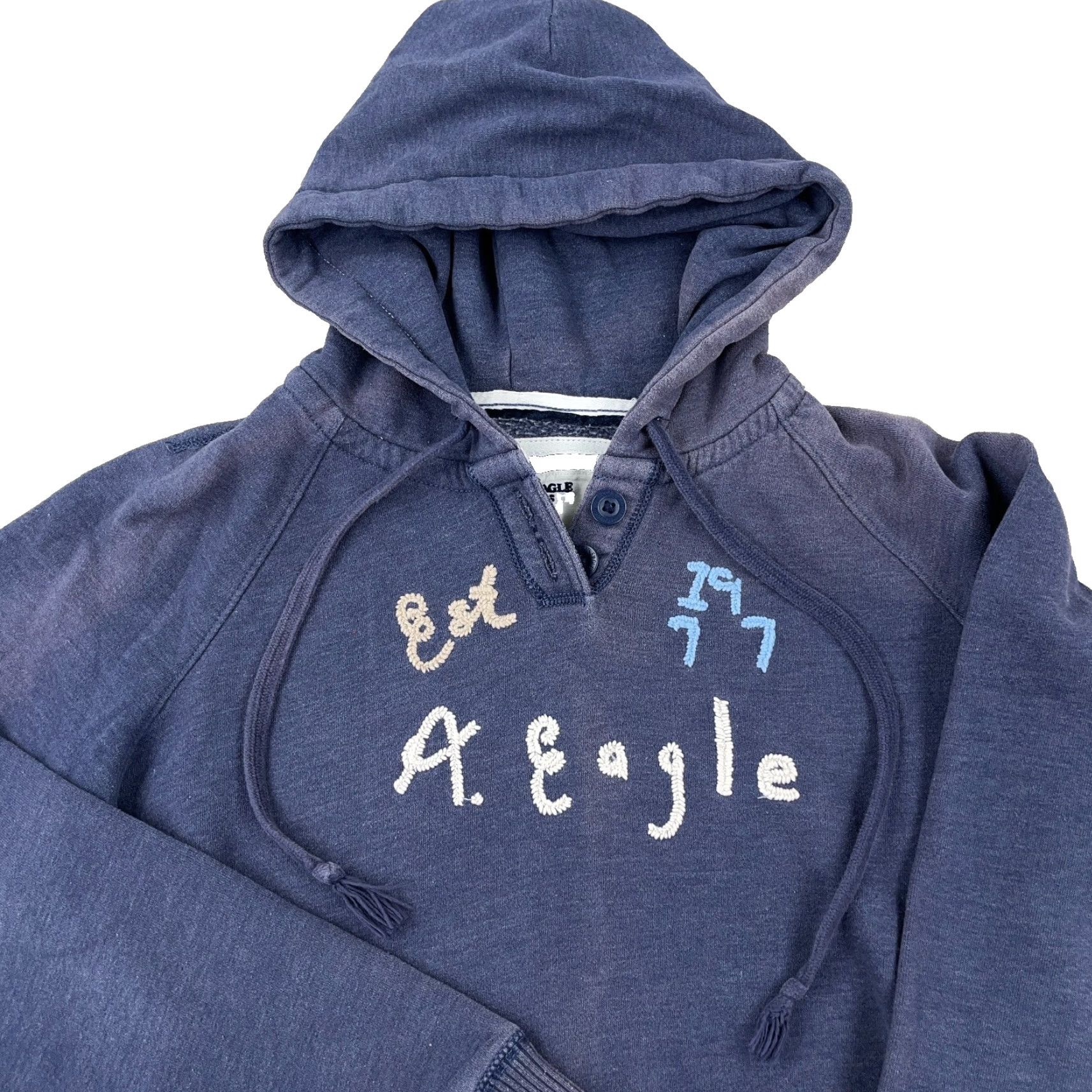 American Eagle Outfitters VINTAGE American Eagle Outfitters Hoodie Women L Blue Sun Faded Spell Out AEO 77 90s Modern Preppy Size L / US 10 / IT 46 - 3 Thumbnail