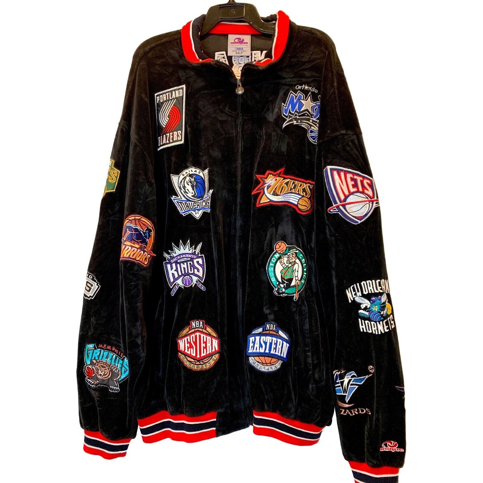 image of 90's Velour Jacket Nba Eastern Western Team Patches 3Xl in Black, Men's (Size 2XL)