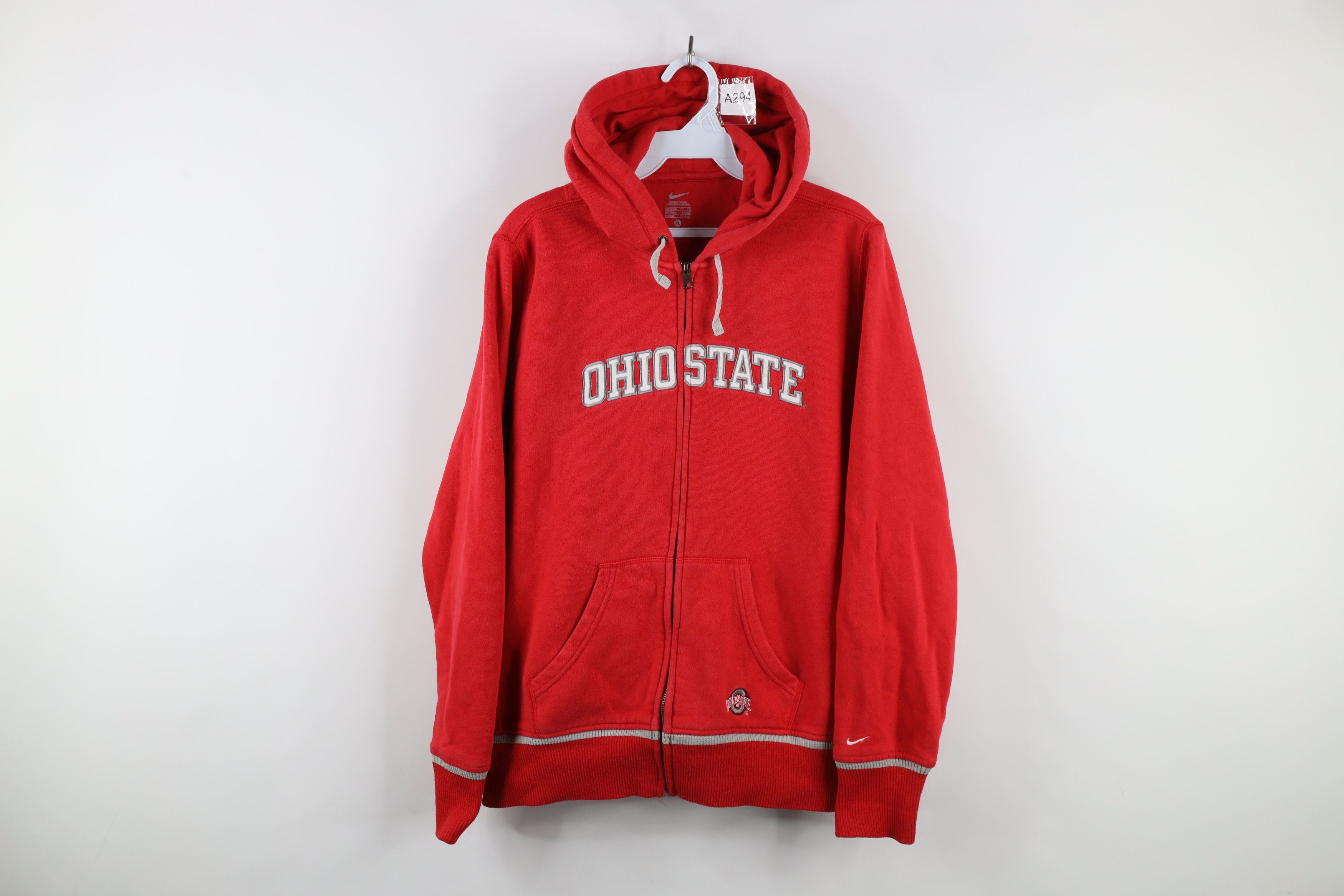Nike × Vintage Vintage Nike Mini Swoosh Ohio State University Hoodie Red Size XL / US 12-14 / IT 48-50 - 1 Thumbnail