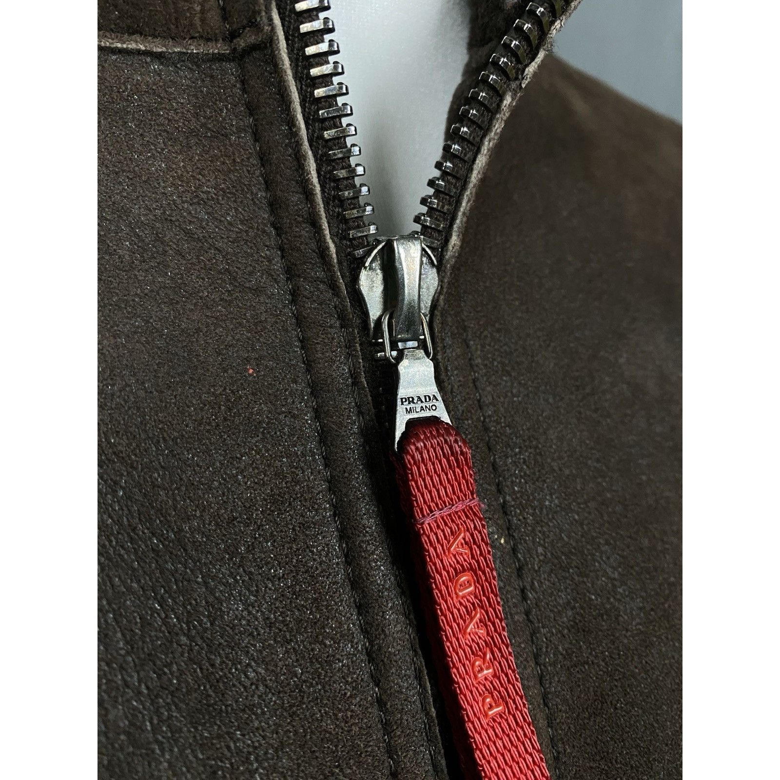 Prada Prada Women's Brown Gray Leather Calfskin Shearlig Wool Hybr Size S / US 4 / IT 40 - 8 Thumbnail