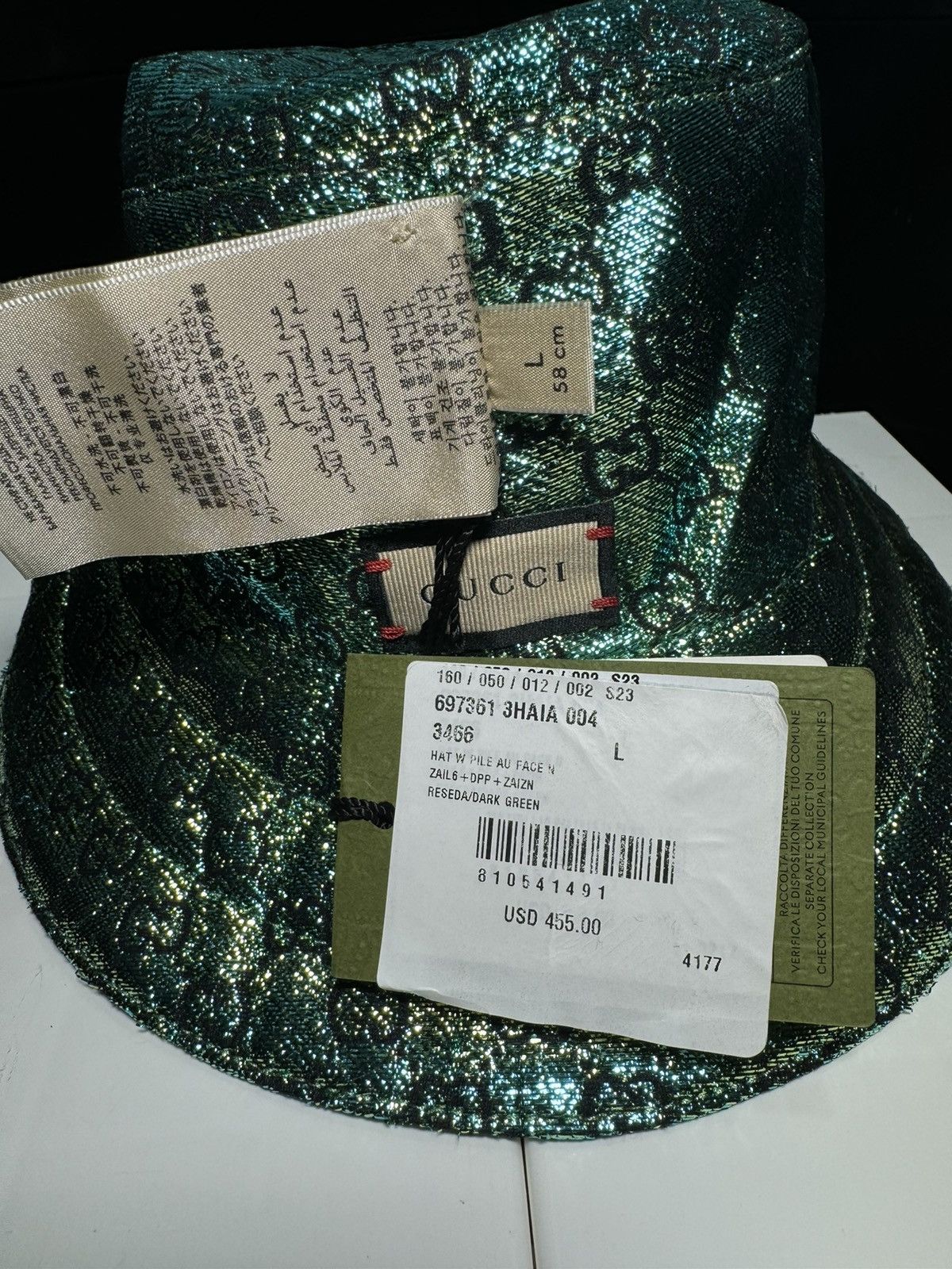 Gucci Gucci Bucket Hat Metallic Green Size L (58cm) Size ONE SIZE - 7 Thumbnail
