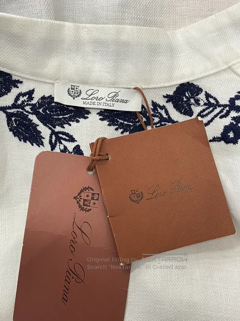 Loro Piana LORO PIANA White Linen Blouse with Blue Embroidered Vest O Size XS / US 0-2 / IT 36-38 - 4 Thumbnail