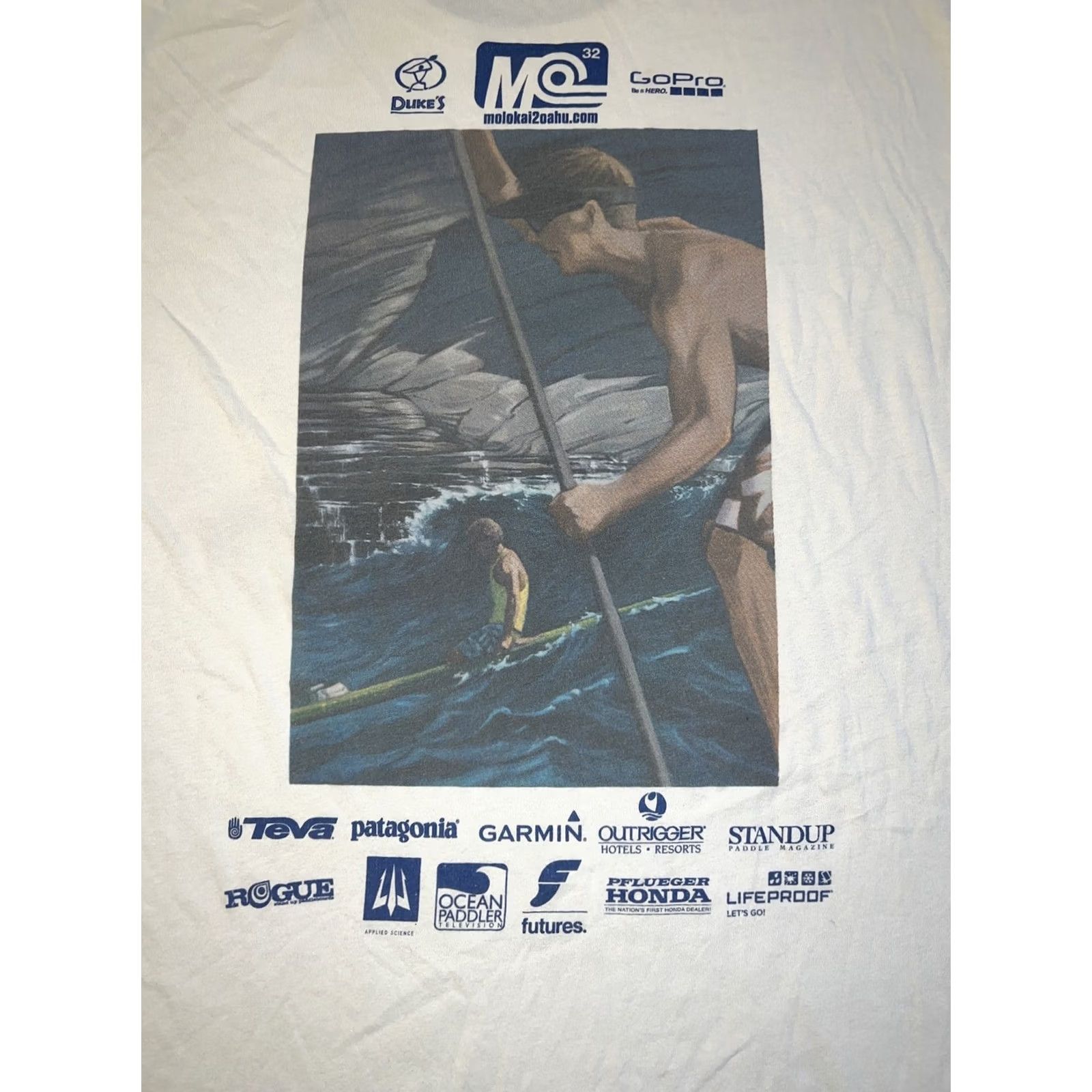 Vintage VINTAGE Molokai 2 Oahu Paddleboard World Championships Outrigger Canoe Club Shirt Men's L White Crew Neck Short Sleeve Graphic Print Surfer Event 2013 Size US L / EU 52-54 / 3 - 2 Thumbnail