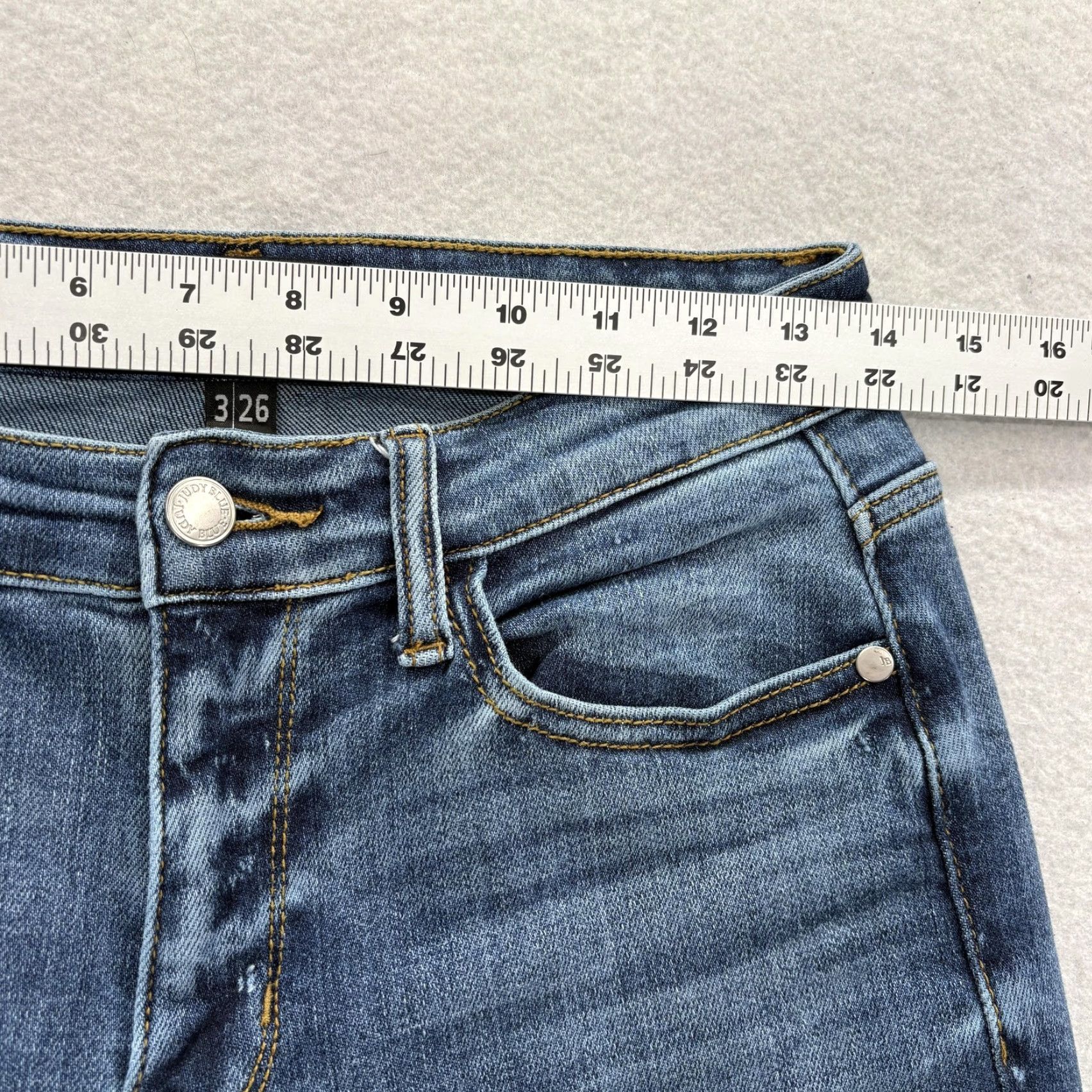 Denime Judy Blue Jeans Womens 3/26 Blue Medium Wash Mid Rise Fringe Denim Boyfriend Style Jeans Stretch 5-Pocket Zip Rise Mid-Relaxed Womens Jeans Blue Size 26" / US 2 / IT 38 - 6 Thumbnail