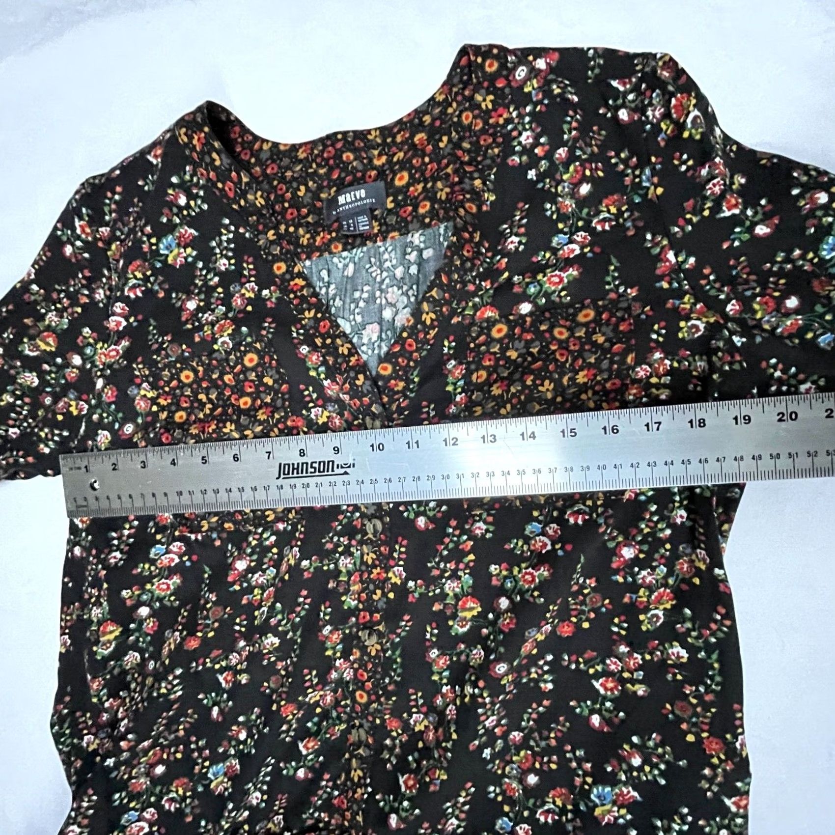 Vintage Maeve by Anthropologie Tunic Dress Shirt Dress Black Floral Long Sleeve Button-Front Sz 8 Lyocell V-Neck Casual Womens Size M / US 6-8 / IT 42-44 - 7 Thumbnail