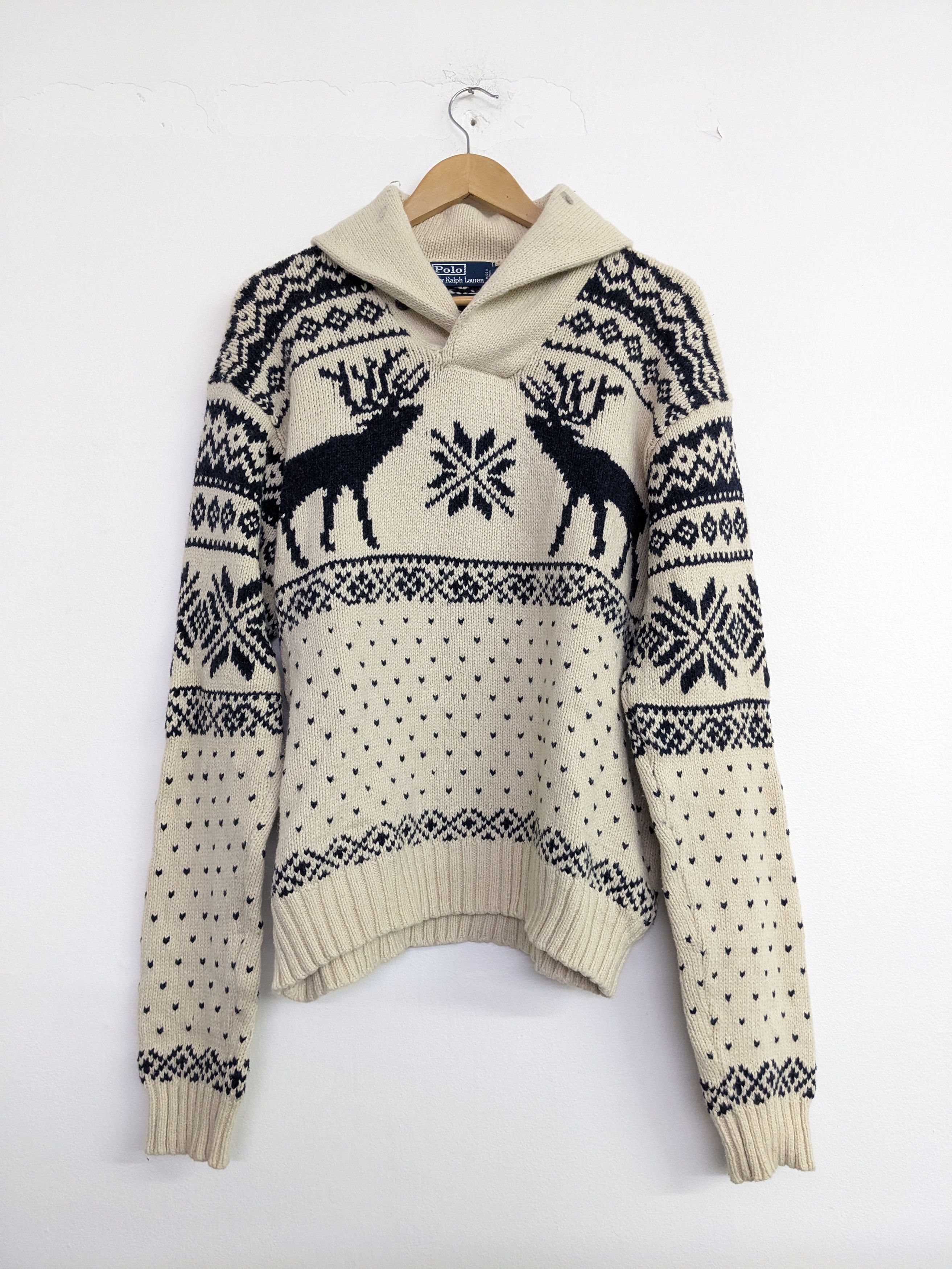 image of Vintage Polo Ralph Laurent Cashmere Blend Knit Wildlife L in Beige, Men's (Size Large)