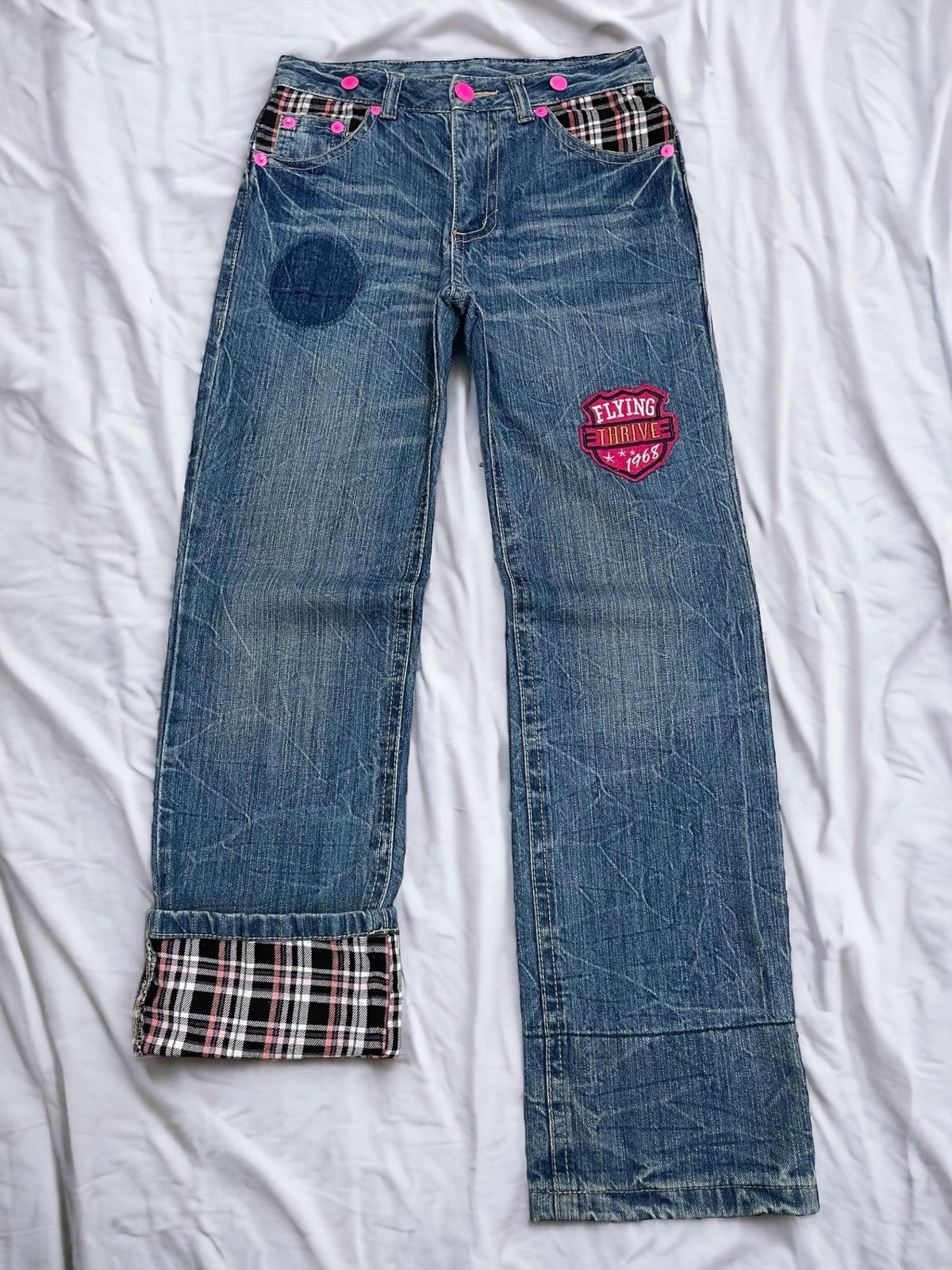 Hidden Double Waist Flying Thrive Patch Tartan Junya Style