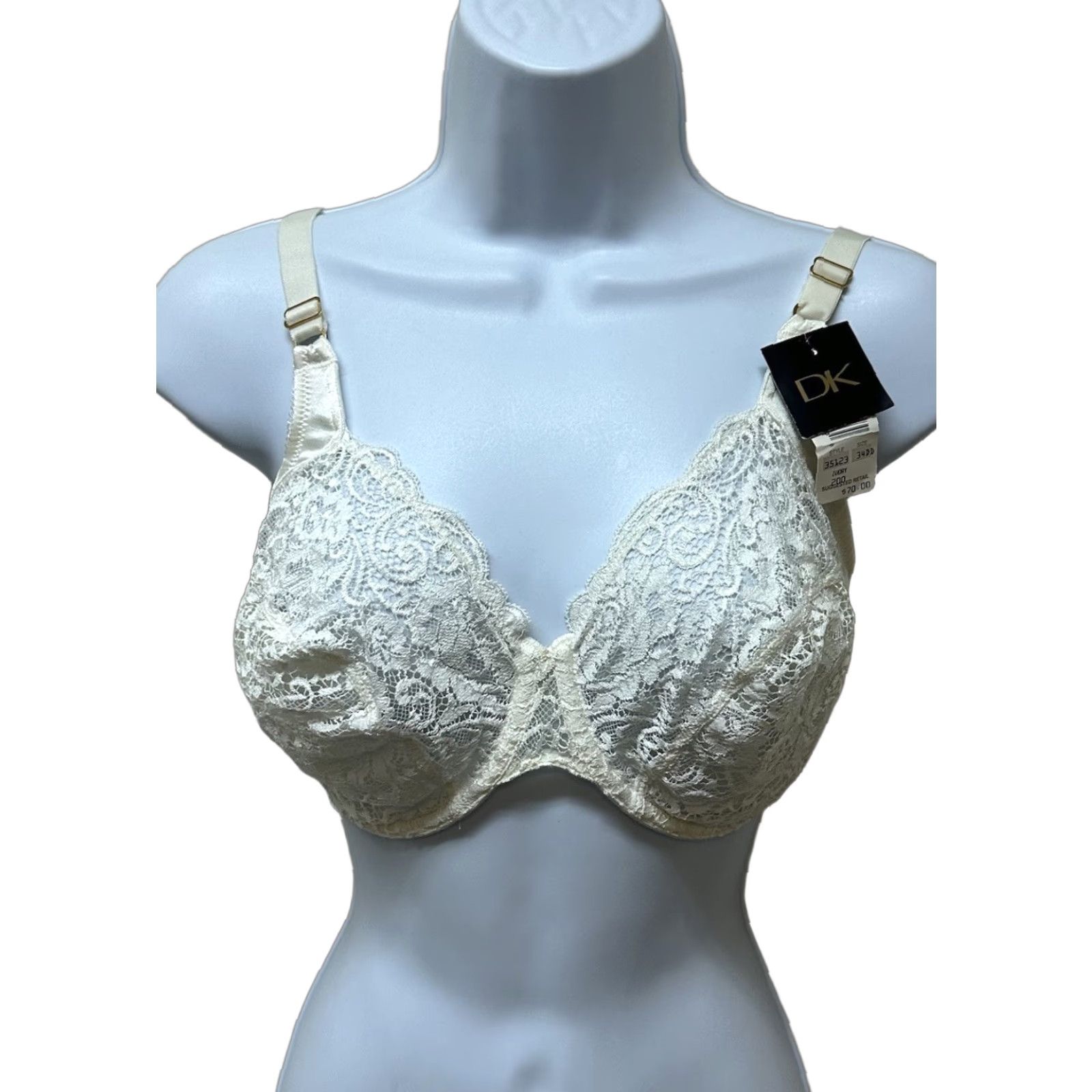 Donna Karan VINTAGE Donna Karan Lace Nylon Bullet Bra 34DD USA NEW NOS Ivory Pin Up Womens 34DD Size ONE SIZE - 1 Thumbnail