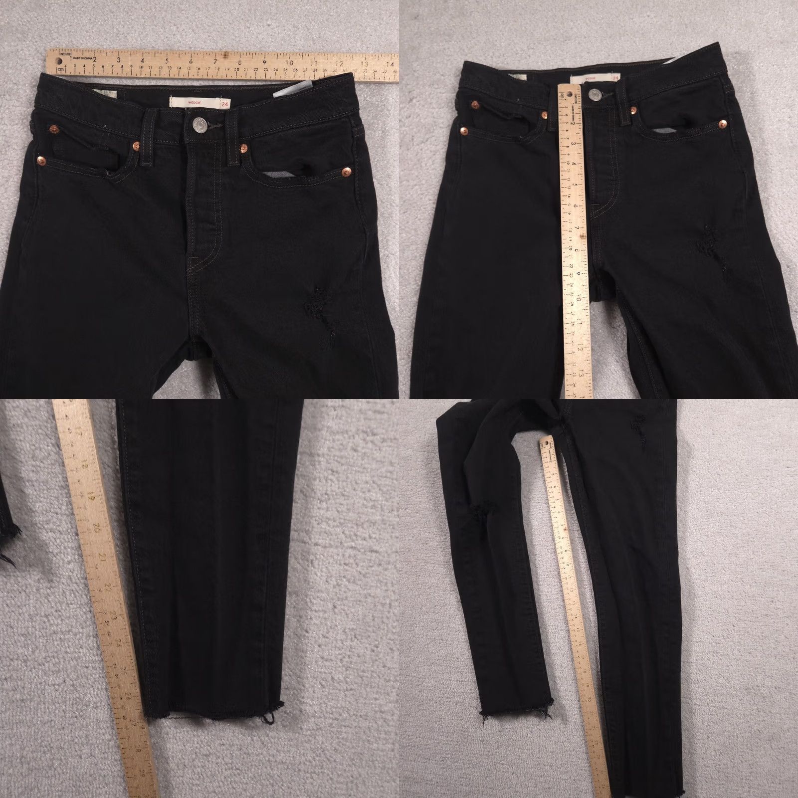 Levi's Levi's Wedgie Jeans Womens 24 Black High Rise Tapered Distressed Denim Raw Hem Jeans Women 24 Slim Straight 27in Inseam Size 42" / US 20 - 9 Thumbnail