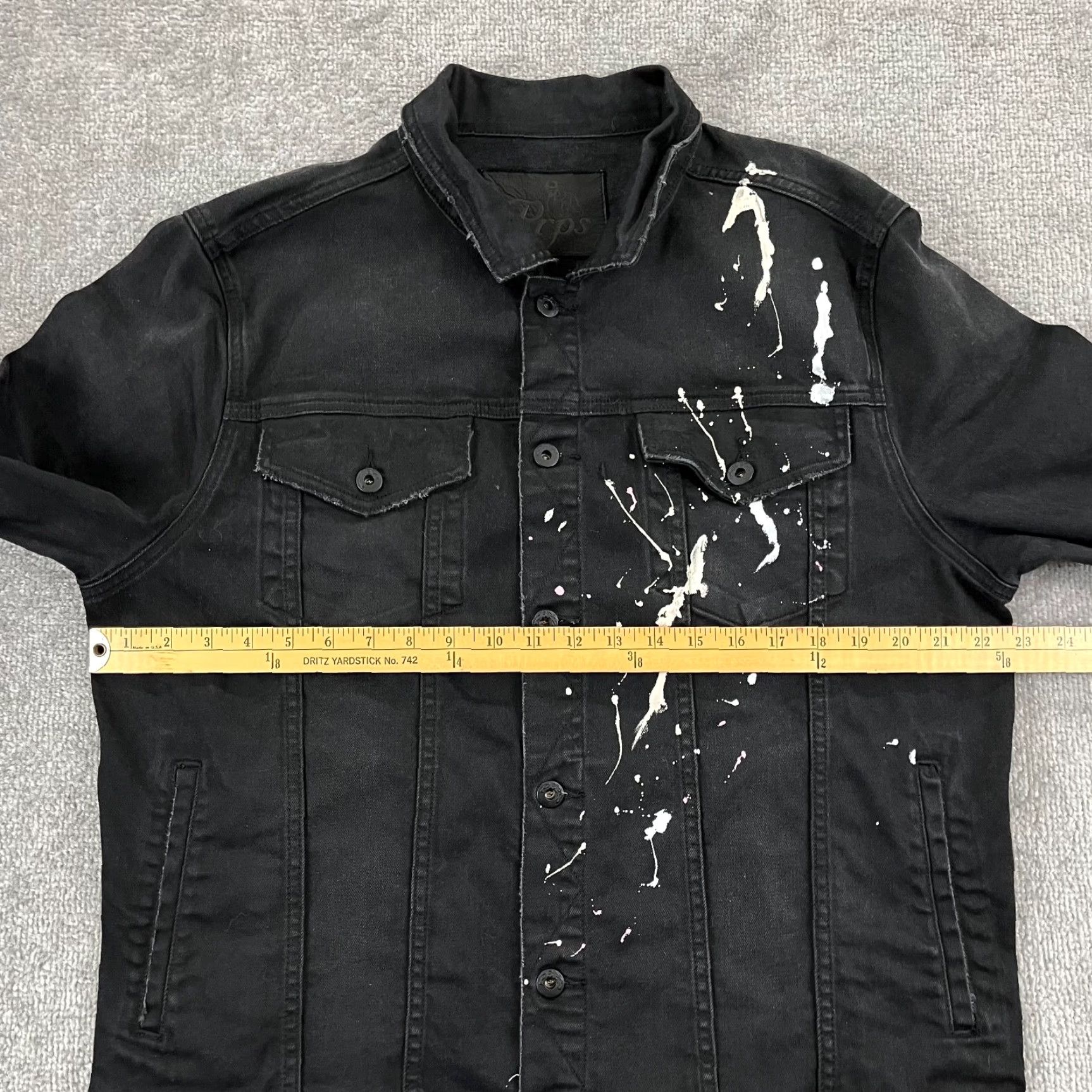 Prps PRPS Jacket Mens XL Slim Black White Liberty Paint Splatter Denim Button Up L/S Size US XL / EU 56 / 4 - 7 Thumbnail