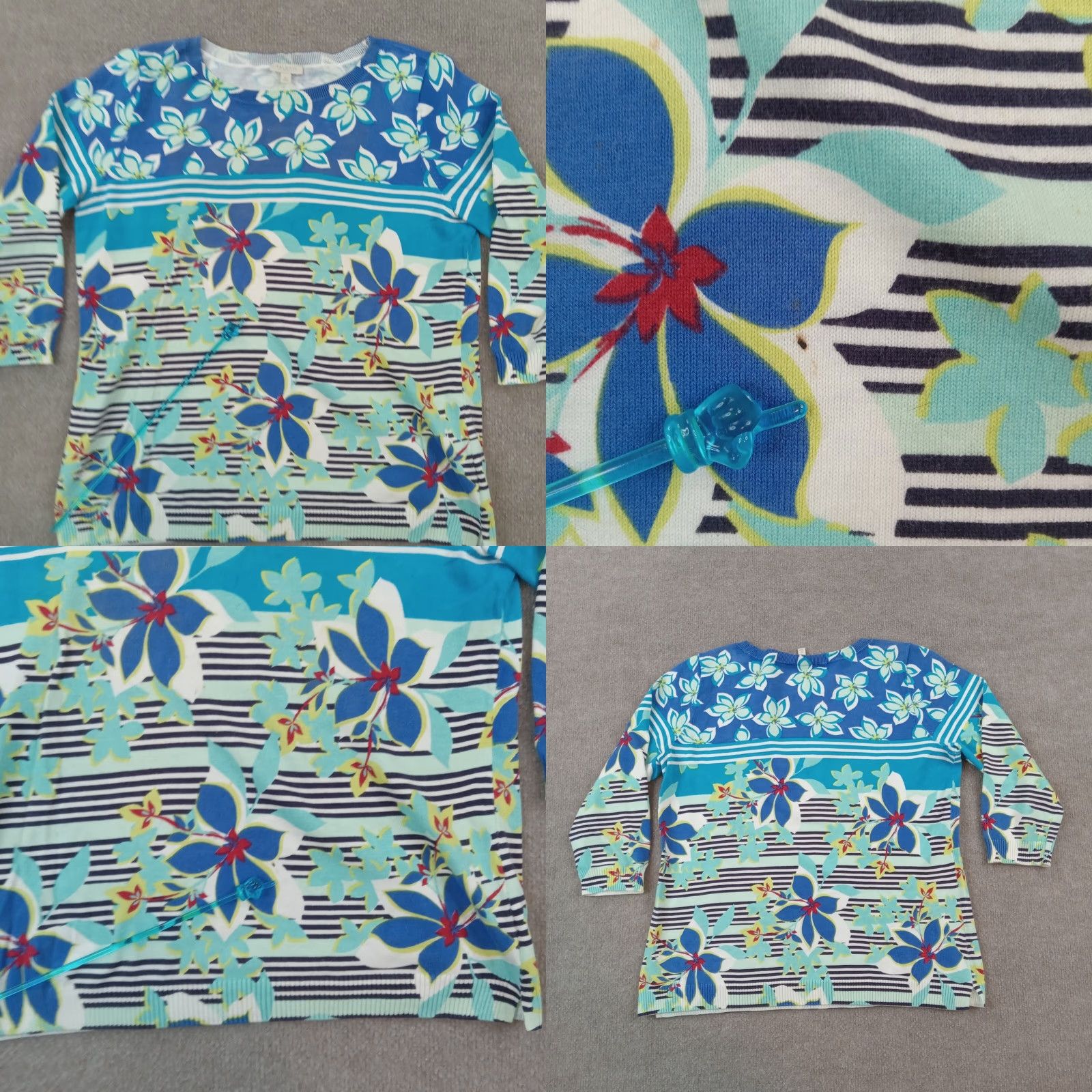 Talbots Talbots Blue Floral Crew Neck Pullover Sweater Womens Small Petite Long Sleeve Cotton Size S / US 4 / IT 40 - 8 Thumbnail
