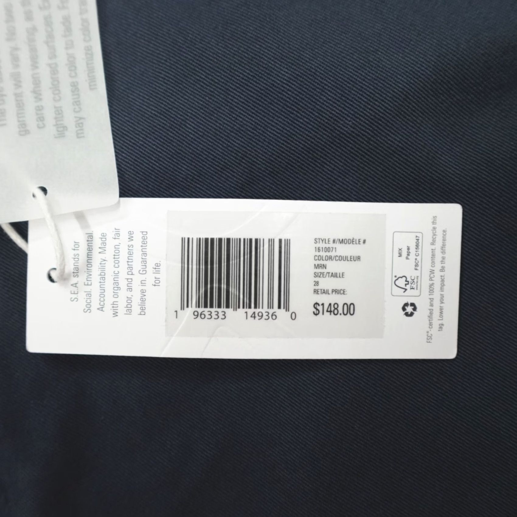 Outerknown Outerknown Slim Fit Roamer Chino Pant Men's Size 28 100% Organic Cotton MRN Blue, Slim, Chino, Pants, Regular, Casual, Workwear, Logo, Blue, 31 Inseam Size US 28 / EU 44 - 3 Thumbnail