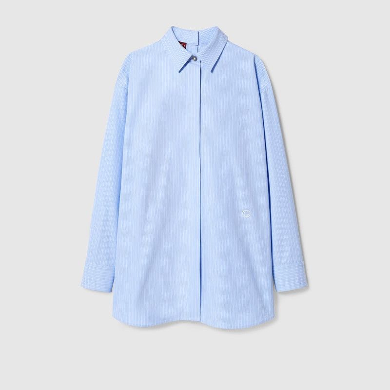 Gucci oc11z1125 Striped Heavy Cotton Poplin Shirt in Light Blue Size S / US 4 / IT 40 - 1 Thumbnail