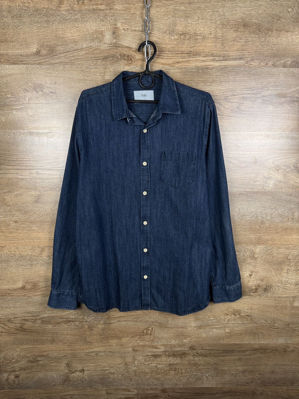 Folk Mens Vintage Folk denim shirts button up jeans blue luxury Size US M / EU 48-50 / 2 - 1 Thumbnail