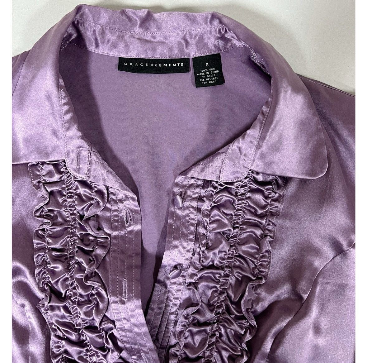 Grace in LA Purple Silk Collared Button-Down Shirt Top Blouse Size 6 💜✨ Size M / US 6-8 / IT 42-44 - 3 Thumbnail