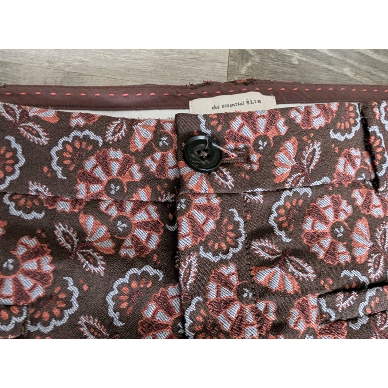 Anthropologie NWT Anthropologie The Essential Slim Paisley Jacquard Pant Size 14 Brown Motif Women Pants Size 36" / US 14 / IT 50 - 7 Thumbnail