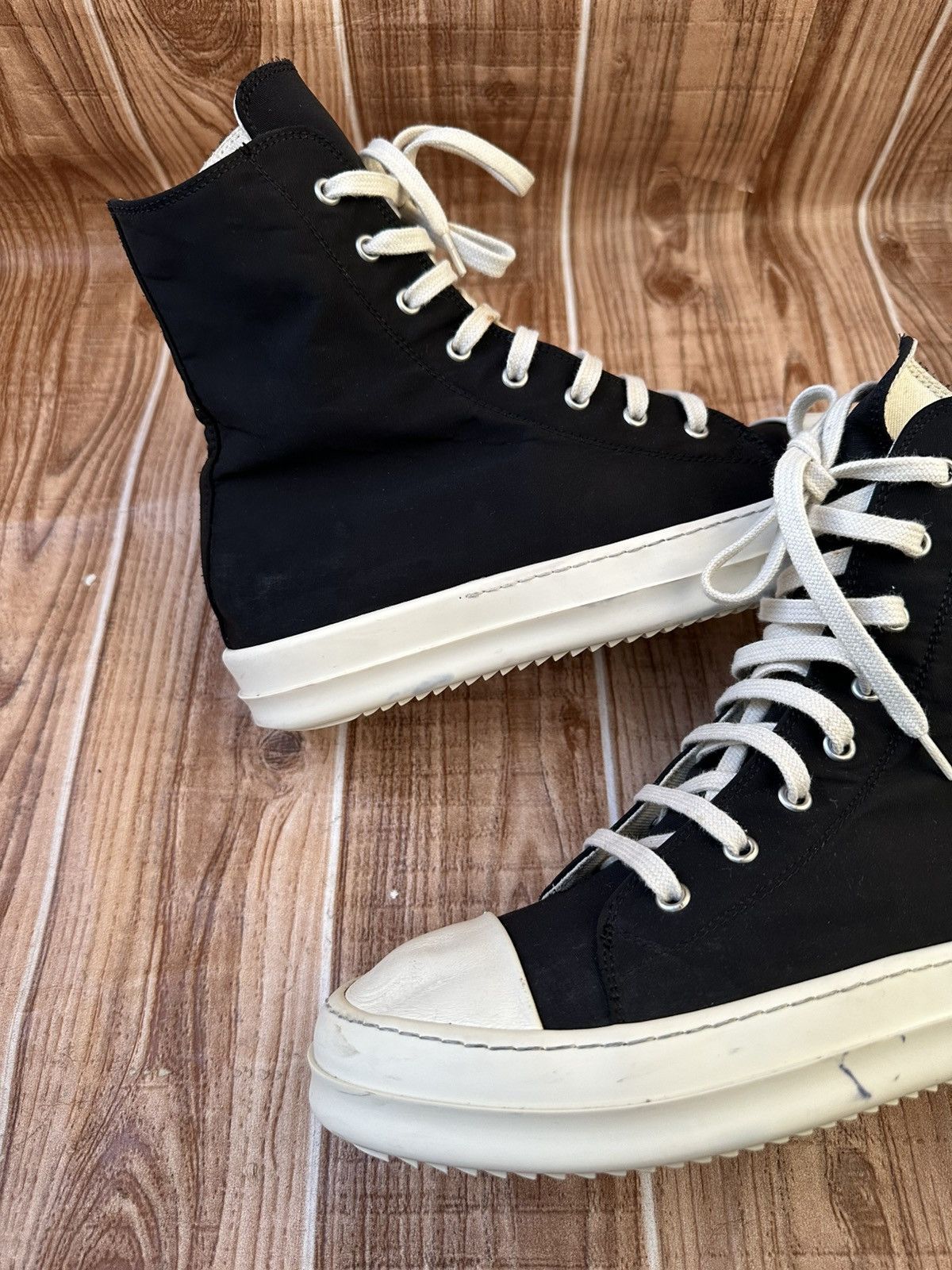 Rick Owens Rick Owens DRKSHDW Nylon Ramones Black Milk Hightops Size US 8.5 / EU 41-42 - 13 Thumbnail