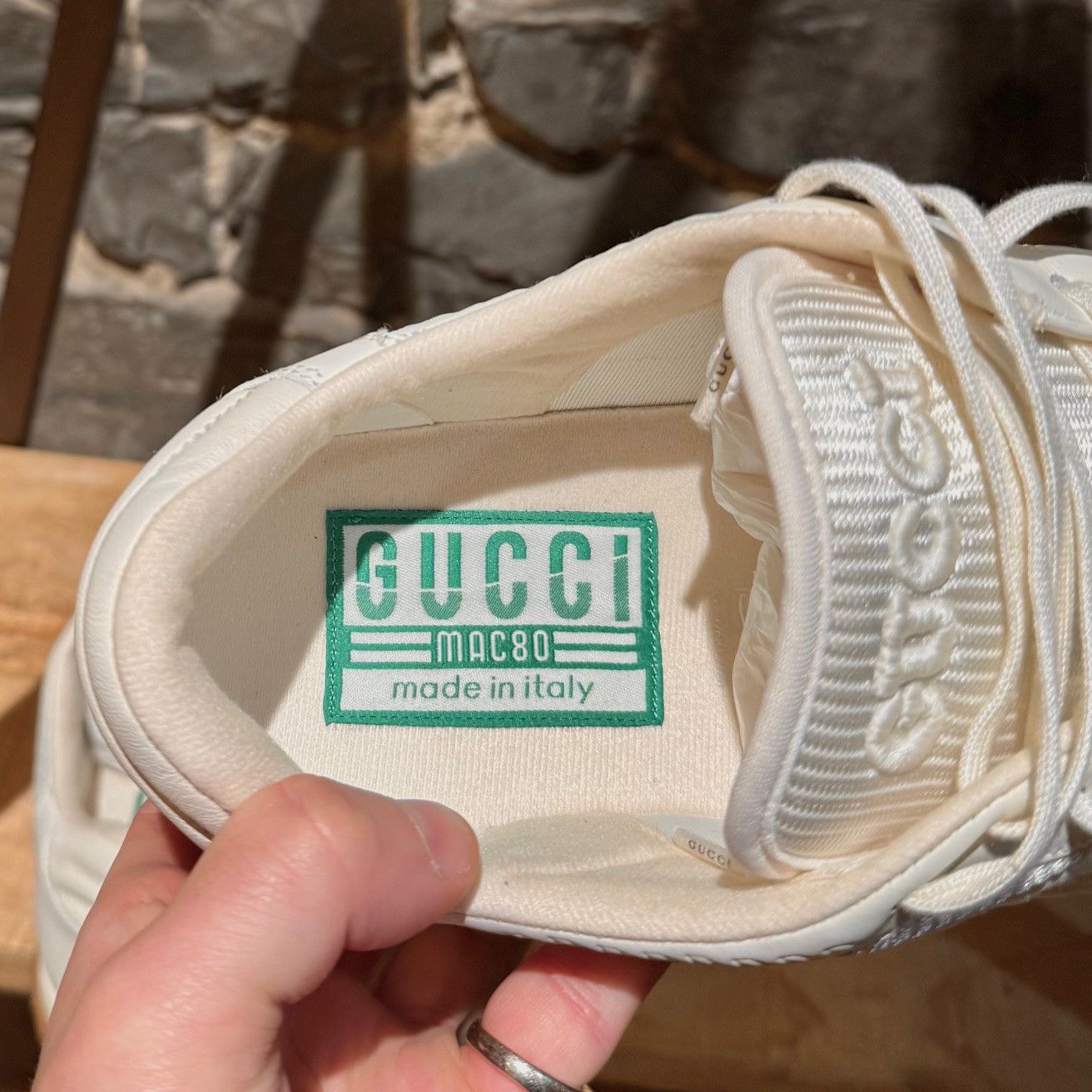 Gucci Gucci Ivory Leather MAC80 GG Embroidered Sneakers Size US 10.5 / EU 43-44 - 12 Thumbnail