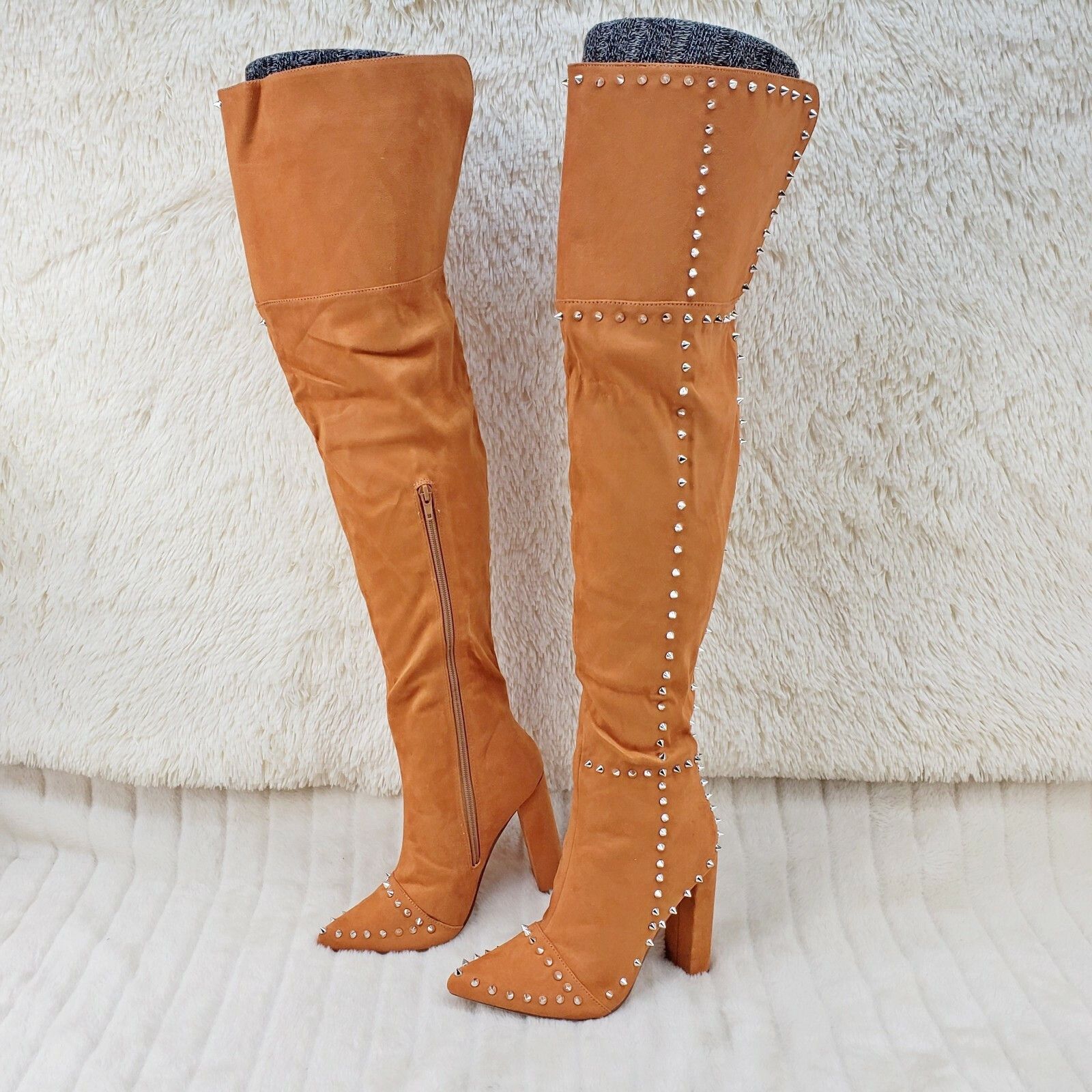 Other Steph Tan Camel Faux Suede Silver Tone Studded Thigh High Ch Size US 6 / IT 36 - 2 Thumbnail