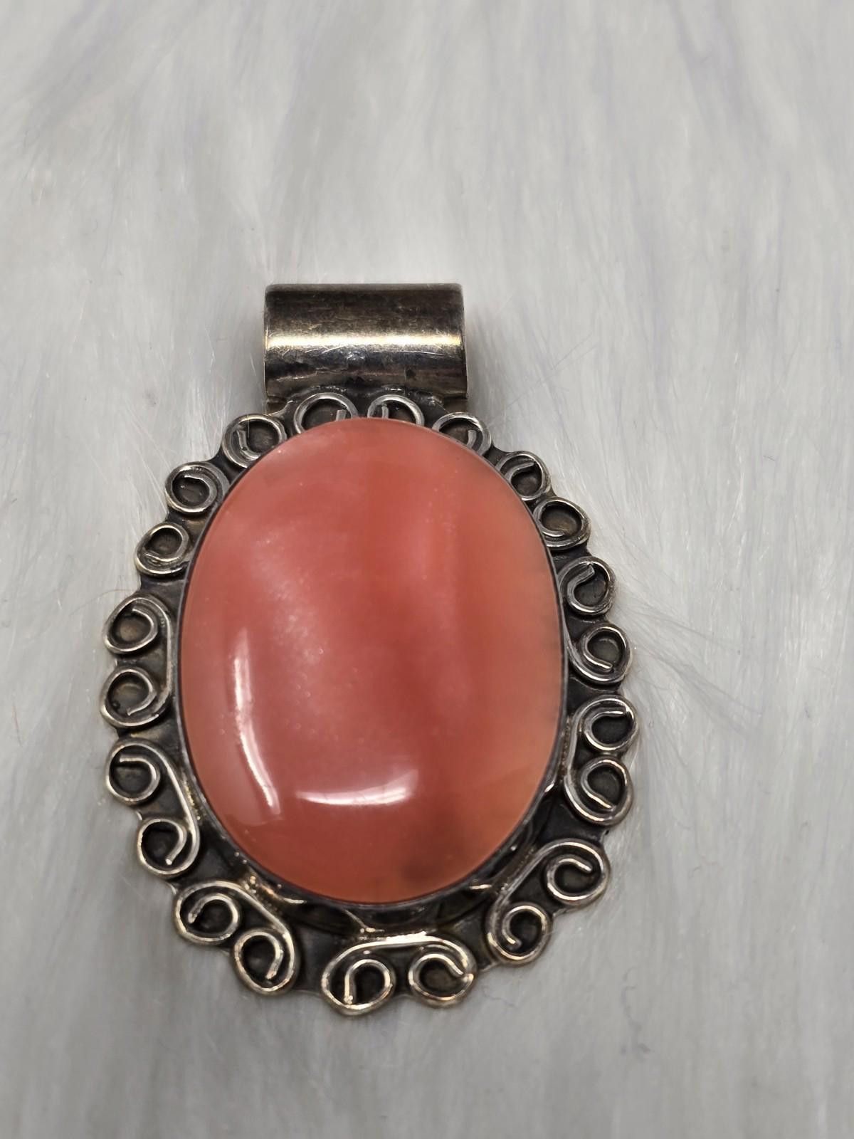 Other Vintage Taxco Sterling Silver Pendant Coral Cabochon Large Size ONE SIZE - 1 Thumbnail