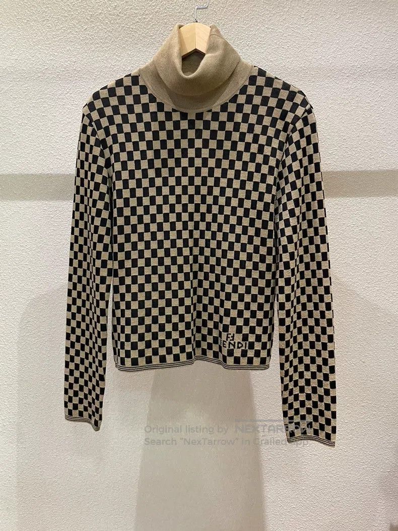 Fendi Fendi Letter Logo Checkered High-Neck Sweater Size US S / EU 44-46 / 1 - 1 Thumbnail