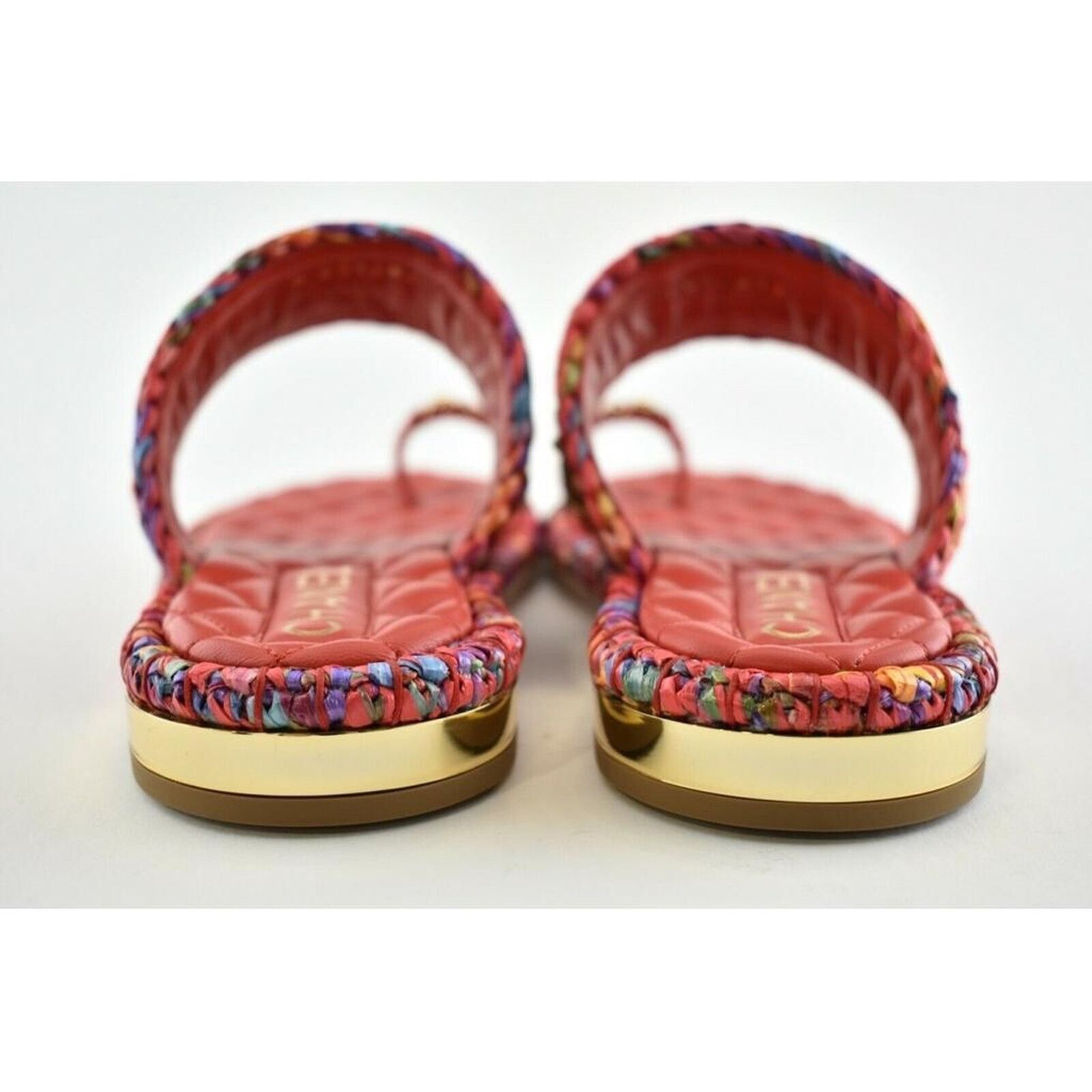 Chanel Chanel 20S Red Blue Purple Raffia Tweed CC Logo Mule Size US 6 / IT 36 - 11 Thumbnail