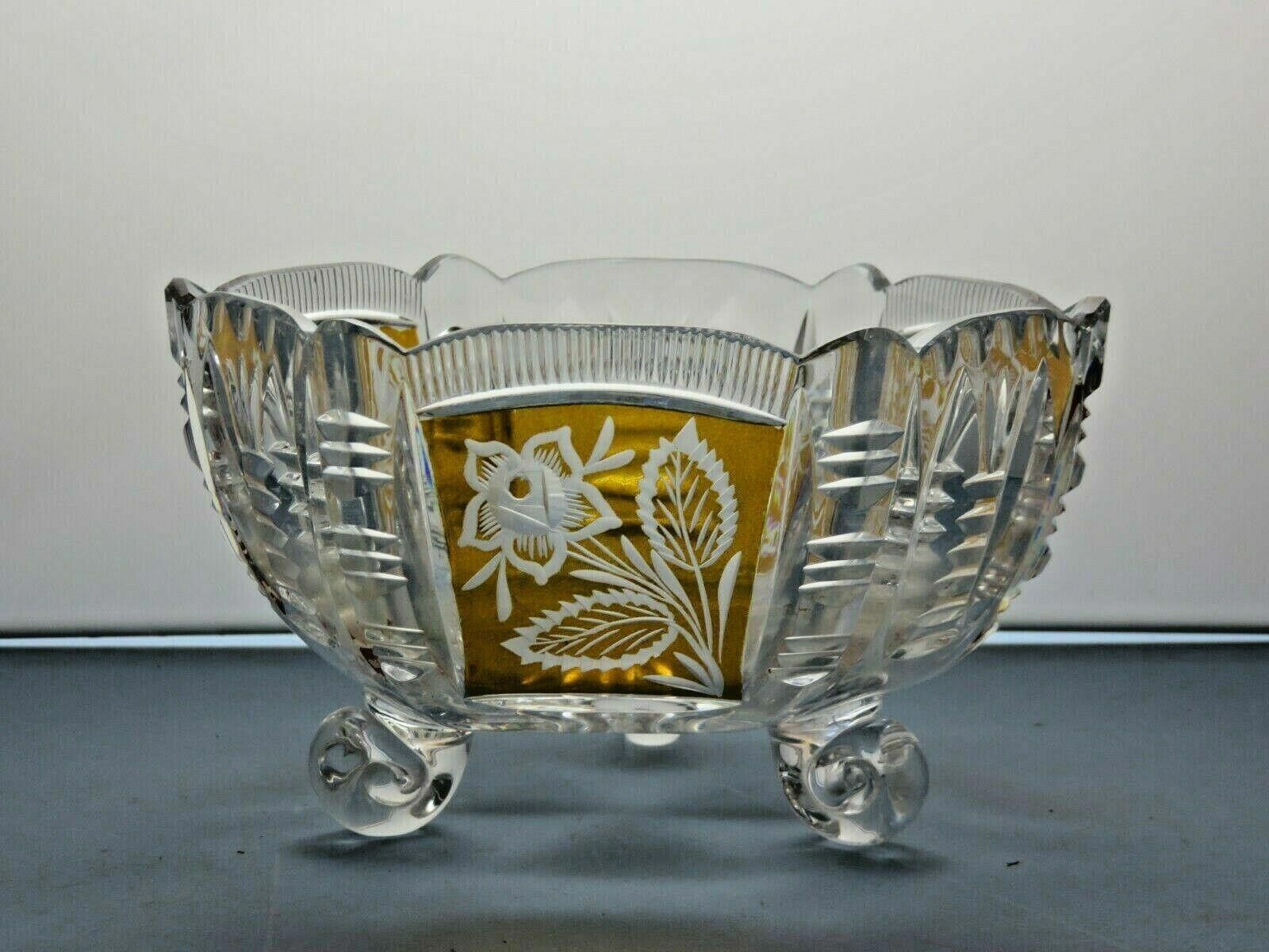 The Unbranded Brand Beautiful Design Cut Glass Amber And Clear Serving Bowl Size ONE SIZE - 3 Thumbnail