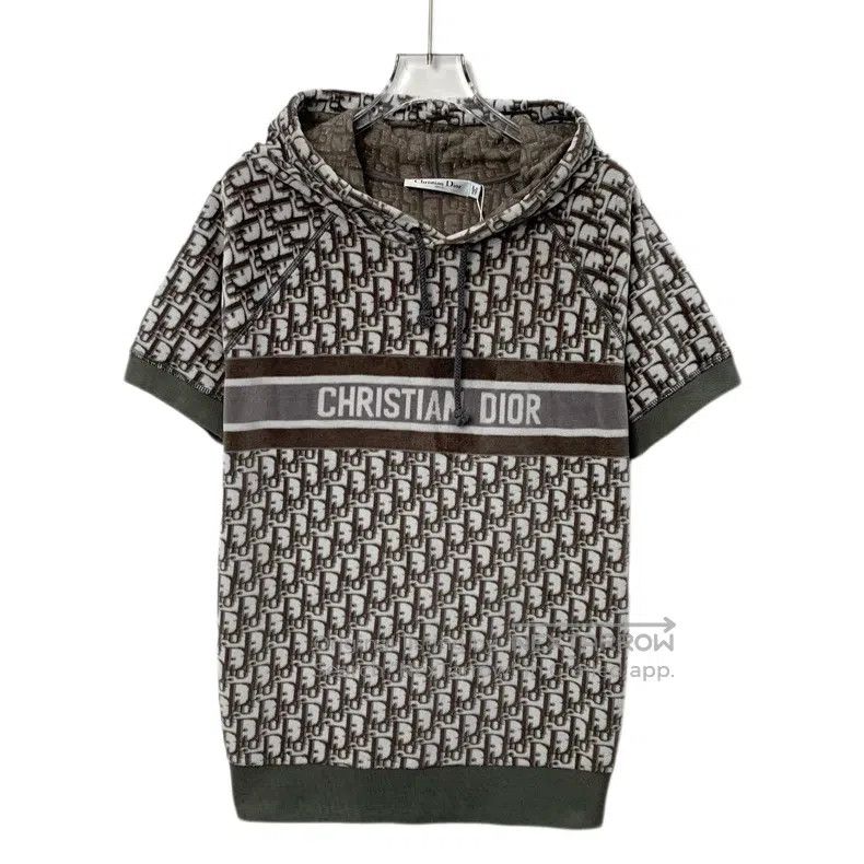 Dior Dior Brown logo jacquard full print cotton hooded drawstri Size L / US 10 / IT 46 - 1 Thumbnail