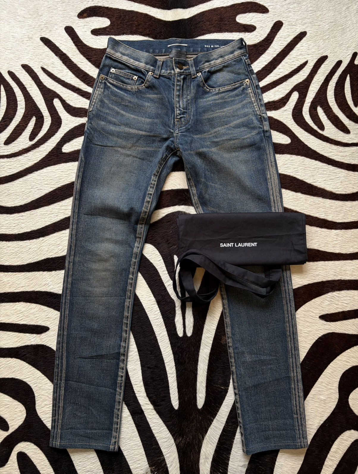 Saint Laurent Paris 2021 Distressed Faded Denim Jeans