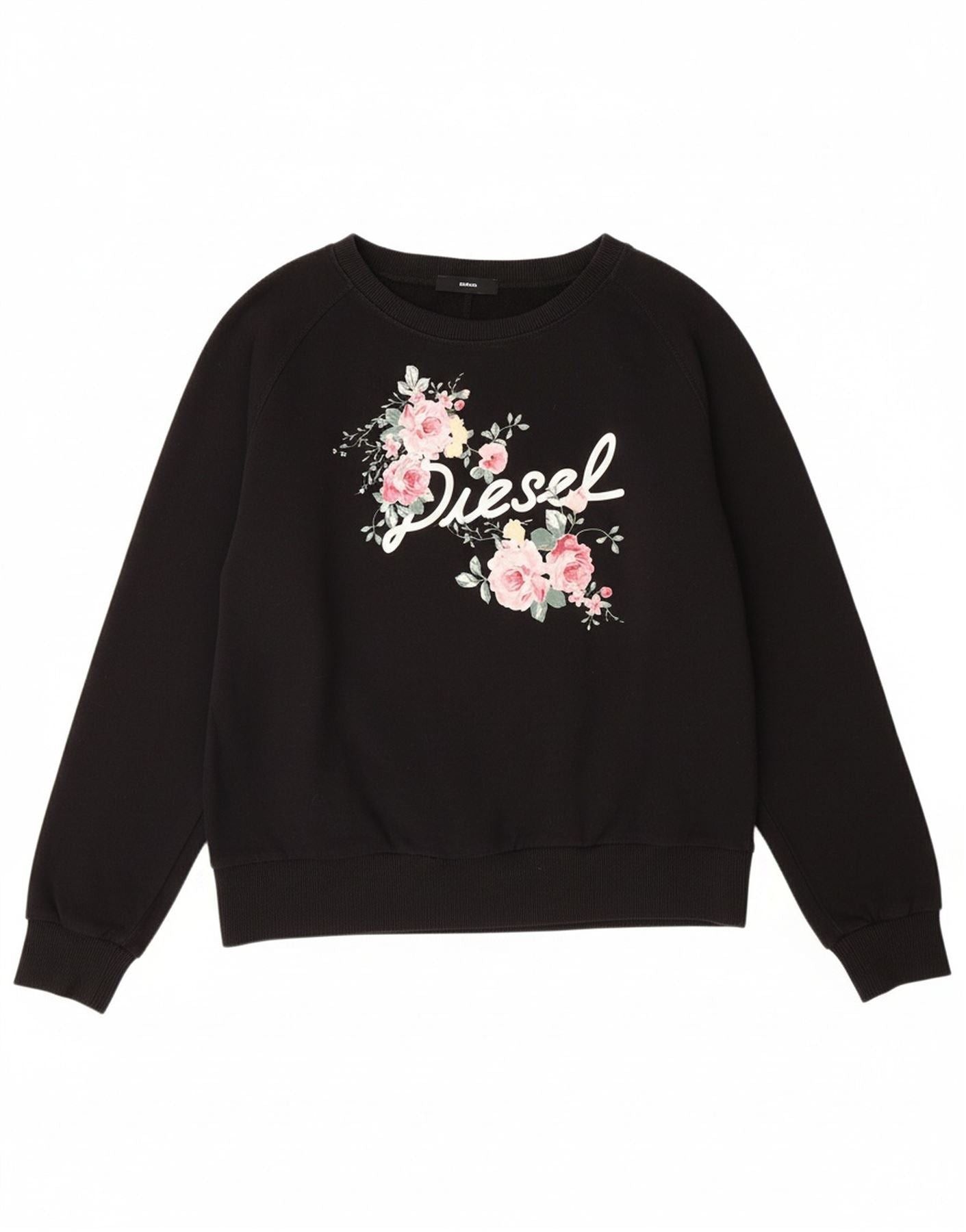 Diesel Womens Graphic Sweatshirt Jumper UK 14 Medium Black Floral C Size M / US 6-8 / IT 42-44 - 1 Thumbnail