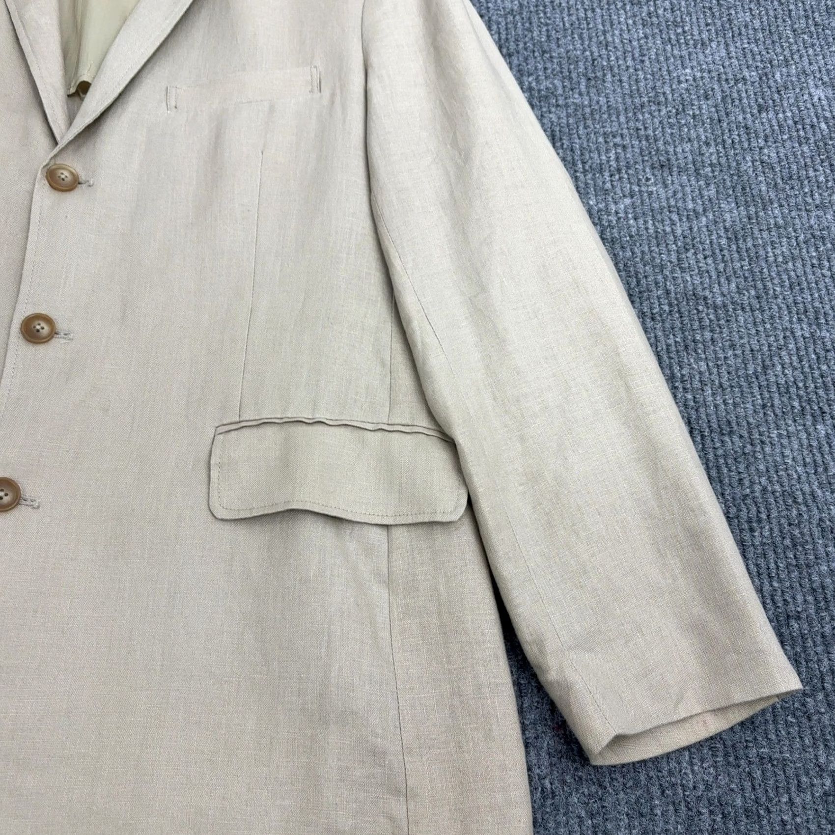 J.Crew J.CREW Blazer Mens 42R Tan Linen 3 Button Single Vent Classic Professional Style Size 42R - 3 Thumbnail