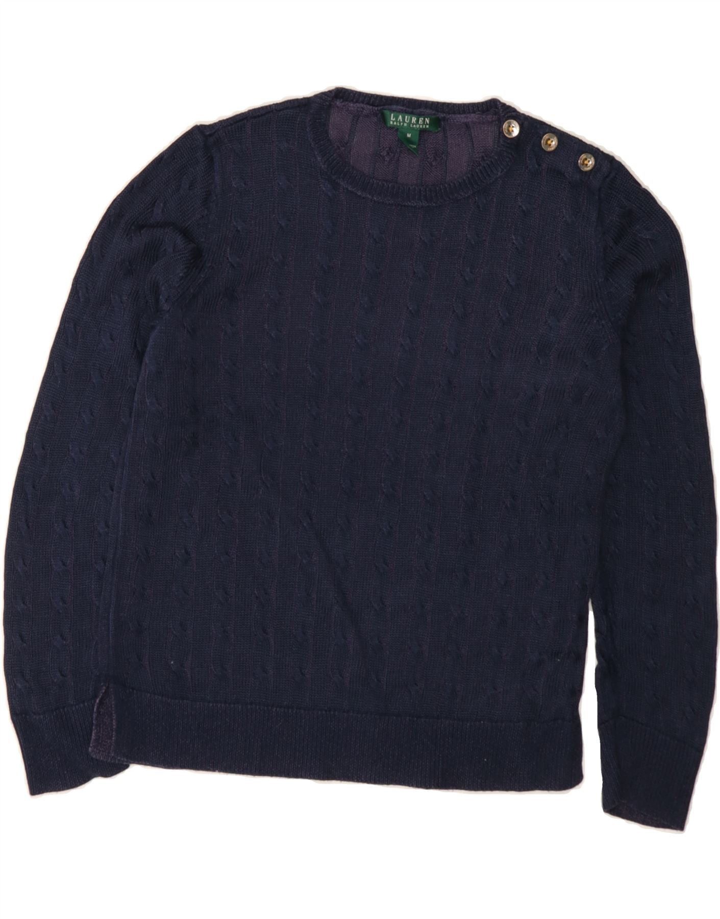 Ralph Lauren Womens Crew Neck Jumper Sweater UK 12 Medium Navy Blue Cotto Size M / US 6-8 / IT 42-44 - 1 Thumbnail