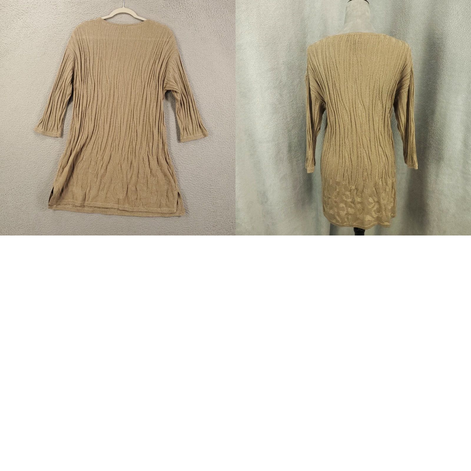 Vintage Chicos Sweater Womens L Gold Sparkle Shimmer Textured Scrunched Travel Casual Knit Pullover Round Neck Long Sleeve Classic Designer Metal 2 Size L / US 10 / IT 46 - 8 Thumbnail