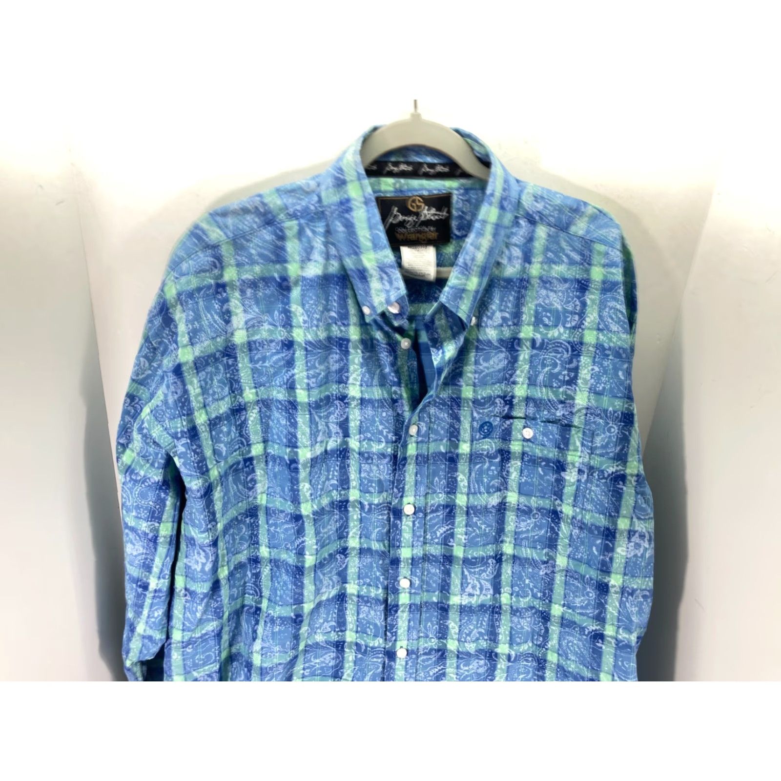 Wrangler Wrangler George Strait Button-Down Shirt Mens 2XL Blue Plaid Paisley Long Sleeve Size US XXL / EU 58 / 5 - 4 Thumbnail