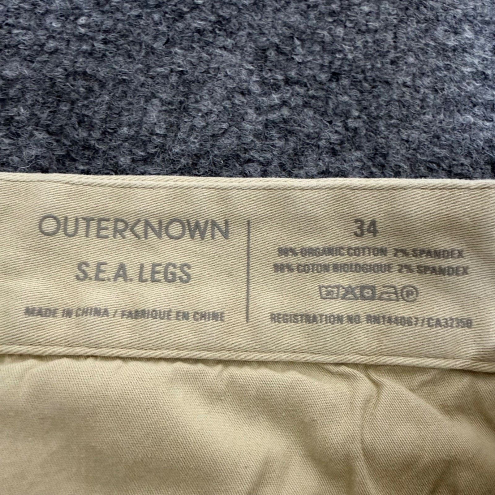 Outerknown Outerknown SEA Legs Mens Chino Pants 34x30 Khaki Tan Slim Size US 34 / EU 50 - 2 Thumbnail