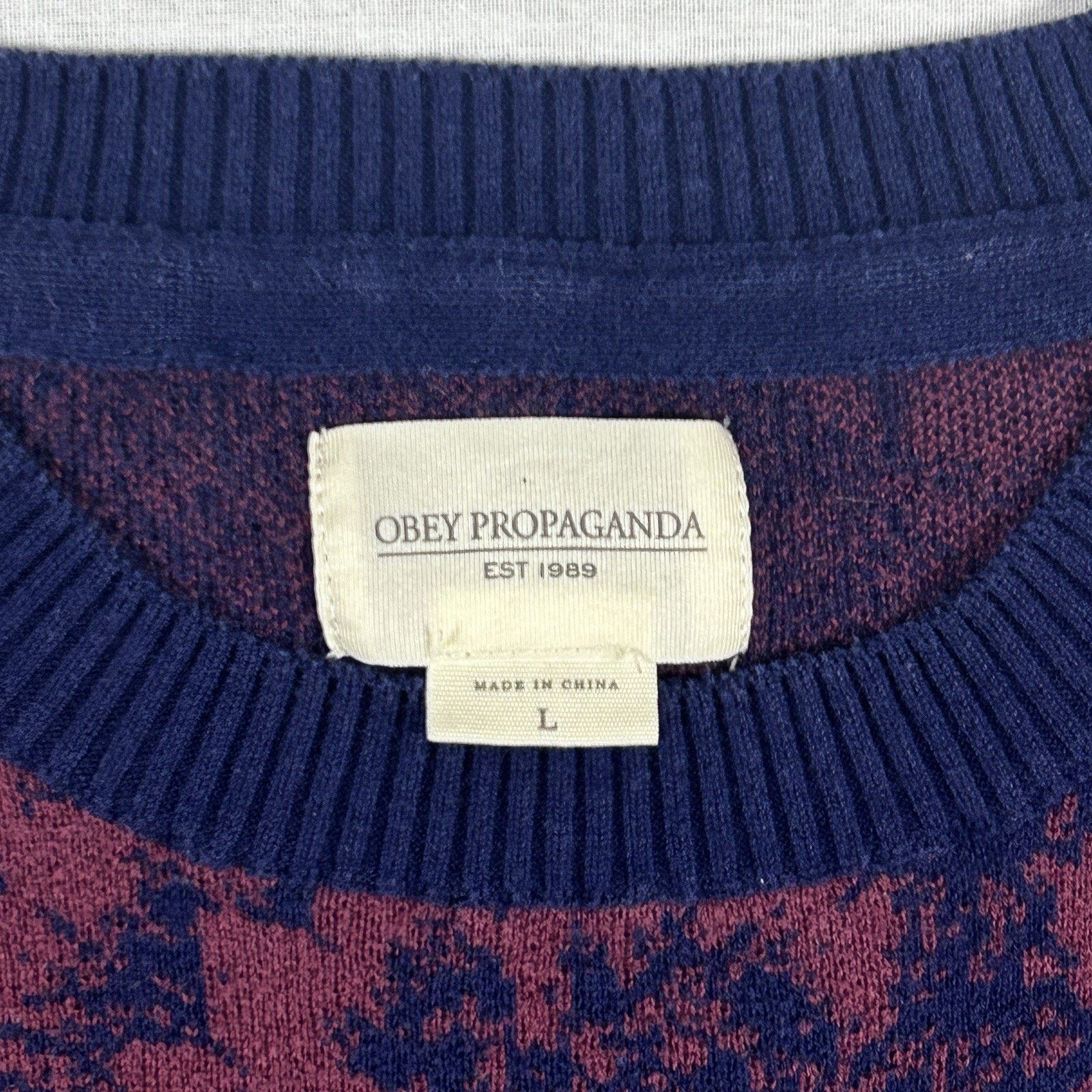 Obey Obey Propaganda Floral Jacquard Sweater Blue Burgundy Large Size US L / EU 52-54 / 3 - 3 Thumbnail