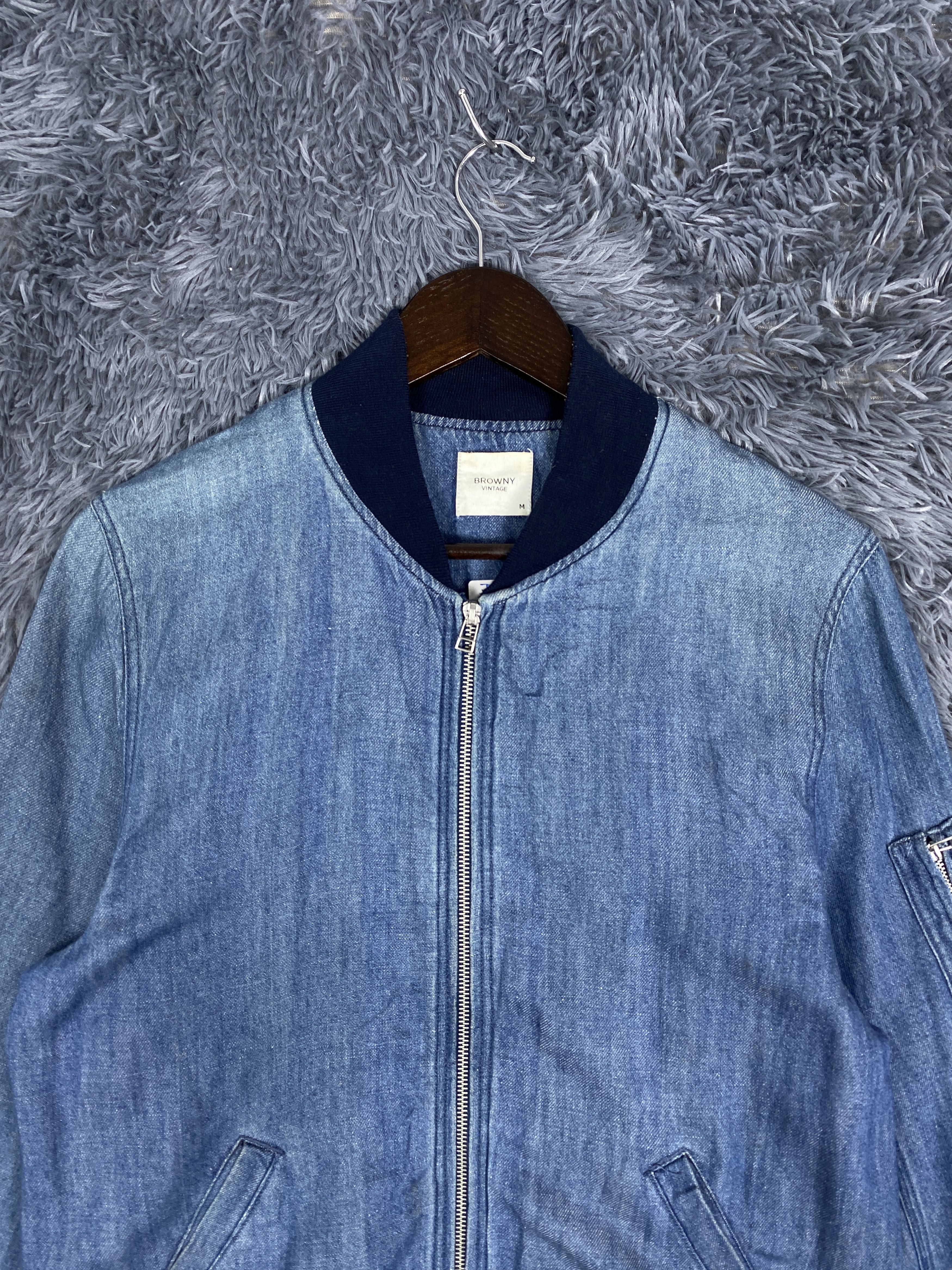 Japanese Brand Vintage Browny Zip Up Light Denim Bomber Jacket Size US M / EU 48-50 / 2 - 2 Thumbnail