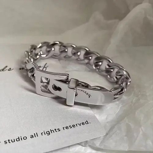 Jewelry Chrome Silver Belt Bracelet Goth God Pendant Chain Size ONE SIZE - 1 Thumbnail