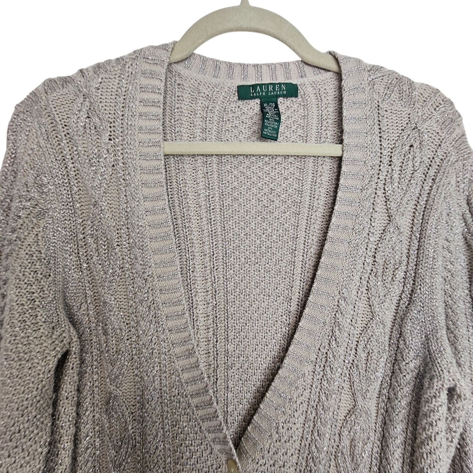Lauren Ralph Lauren Lauren Ralph Lauren Cable Knit Metallic Cardigan Sweater XL Size XL / US 12-14 / IT 48-50 - 2 Thumbnail