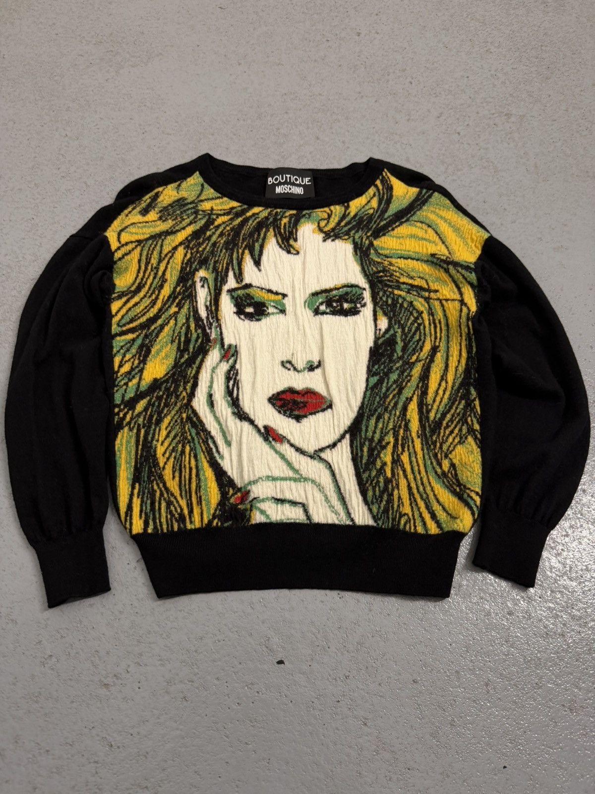 Moschino Vintage 00s Moschino Boutique Portrait Cable Knitted Sweater Size S / US 4 / IT 40 - 5 Thumbnail