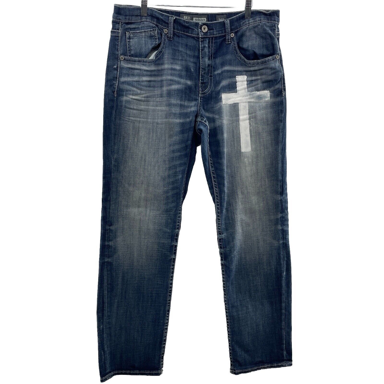 BKE BKE Nolan 36 Jeans Straight Buckle Painted Cross Distressed Size US 36 / EU 52 - 1 Thumbnail