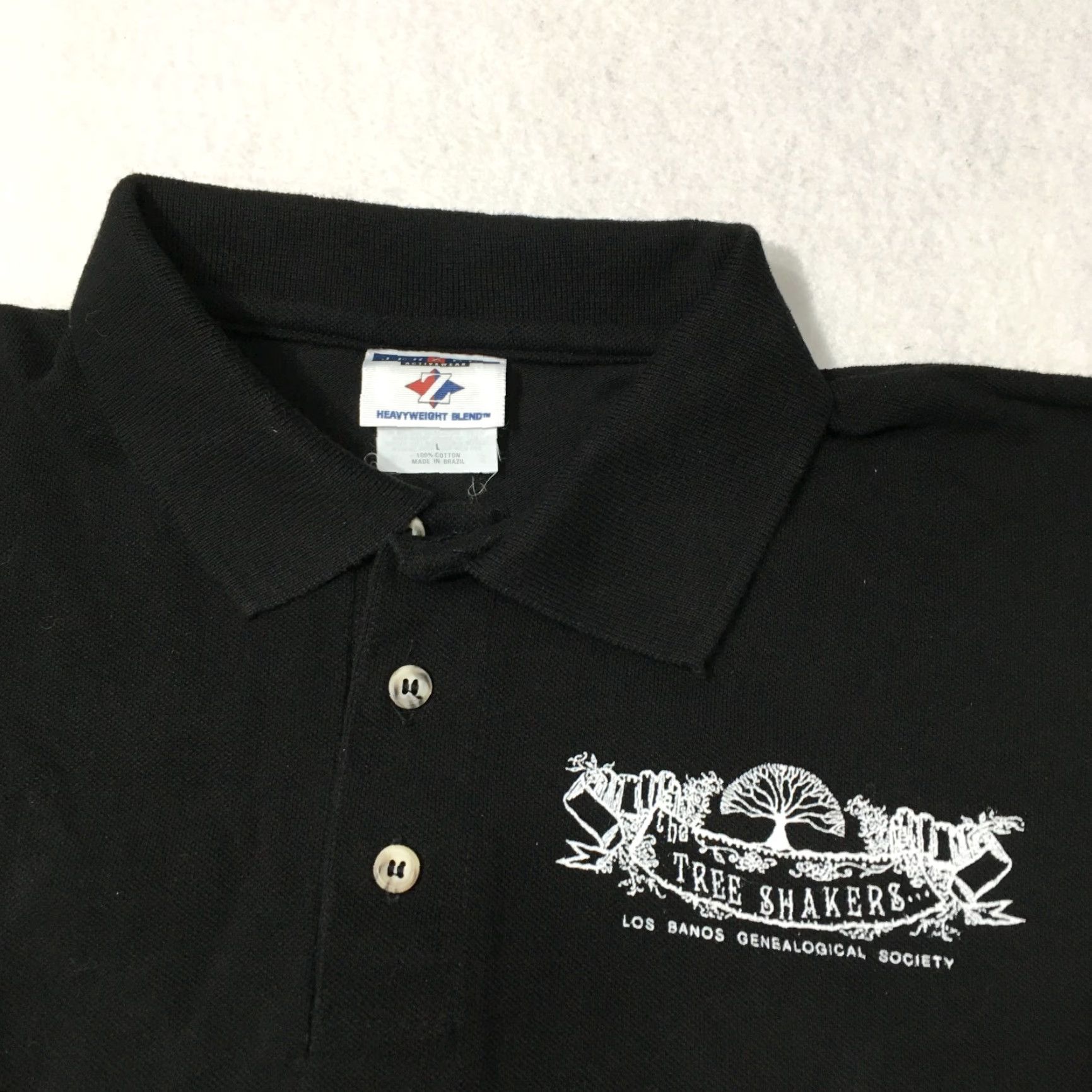 Jerzees Mens LARGE COTTON Jerzees Black Short Sleeve Polo Shirt TREE SHAKERS CLUB Size US L / EU 52-54 / 3 - 3 Thumbnail